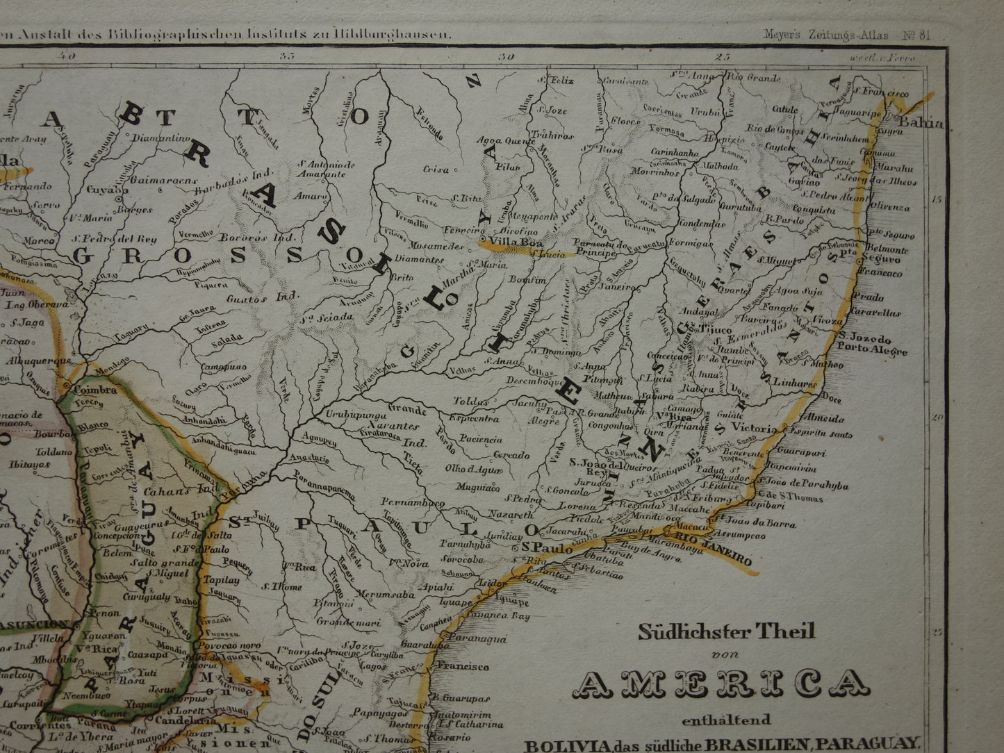 Oude landkaart van Zuid-Amerika met Patagonië uit 1850 originele antieke kaart Argentinië Chili Uruguay Paraguay met jaartal