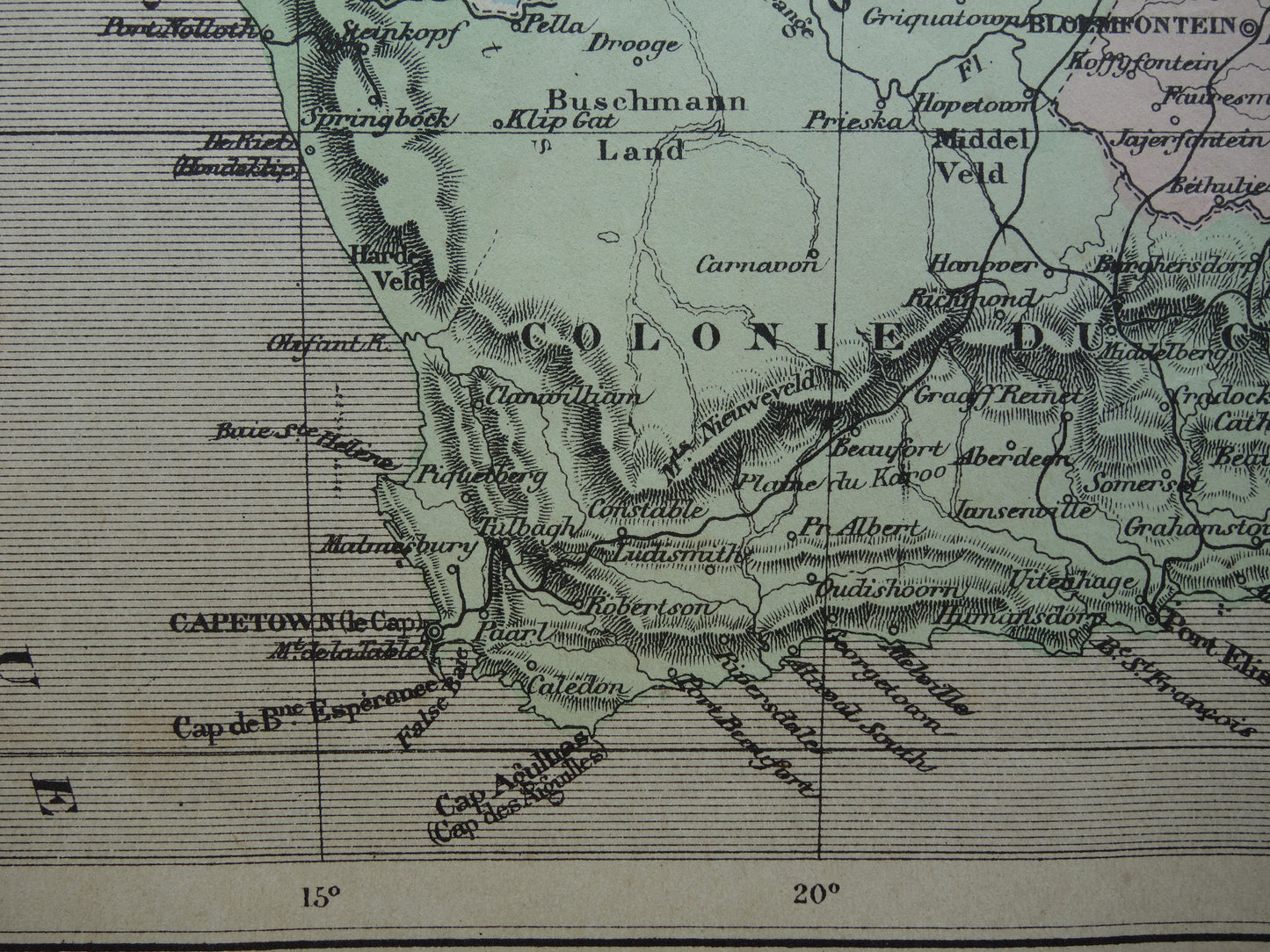 ZUID-AFRIKA Oude kaart van Zuiden van Afrika uit 1896 antieke handgekleurde landkaart Kaapkolonie Transvaal
