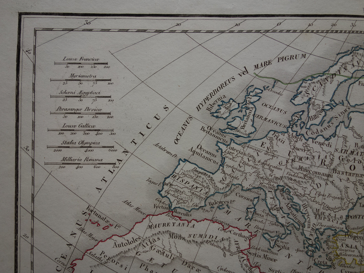 Ptolemaeus oude wereldkaart uit 1832 kaart van de klassieke wereld originele antieke handgekleurde landkaart met jaartal geschiedeniskaart