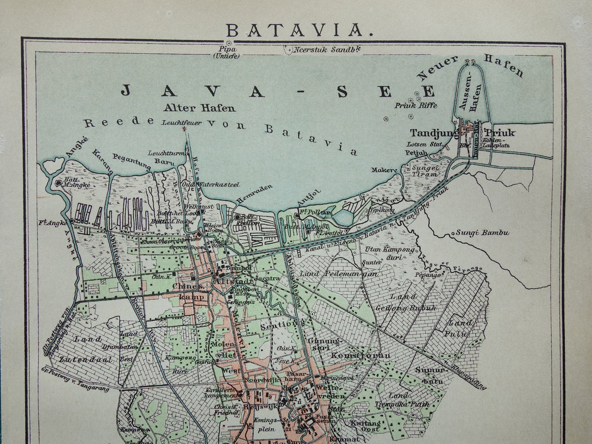 Antike Karte von Jakarta Indonesien 1901 kleiner originaler alter Stadtplan Batavia Vintage-Karten mit Jahreszahl
