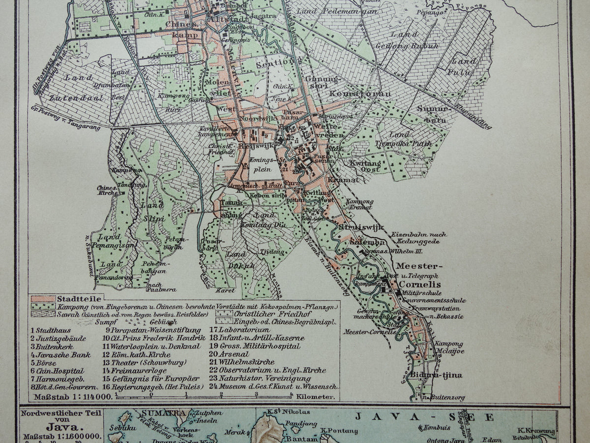 Antike Karte von Jakarta Indonesien 1901 kleiner originaler alter Stadtplan Batavia Vintage-Karten mit Jahreszahl