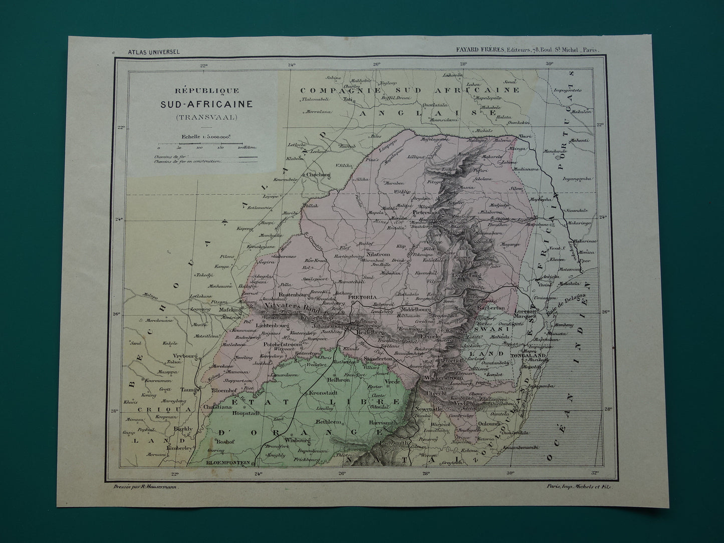 Zuid-Afrika Oude kaart van Zuid-Afrikaansche Republiek Transvaal 1896 originele antieke print ZAR vintage kaarten