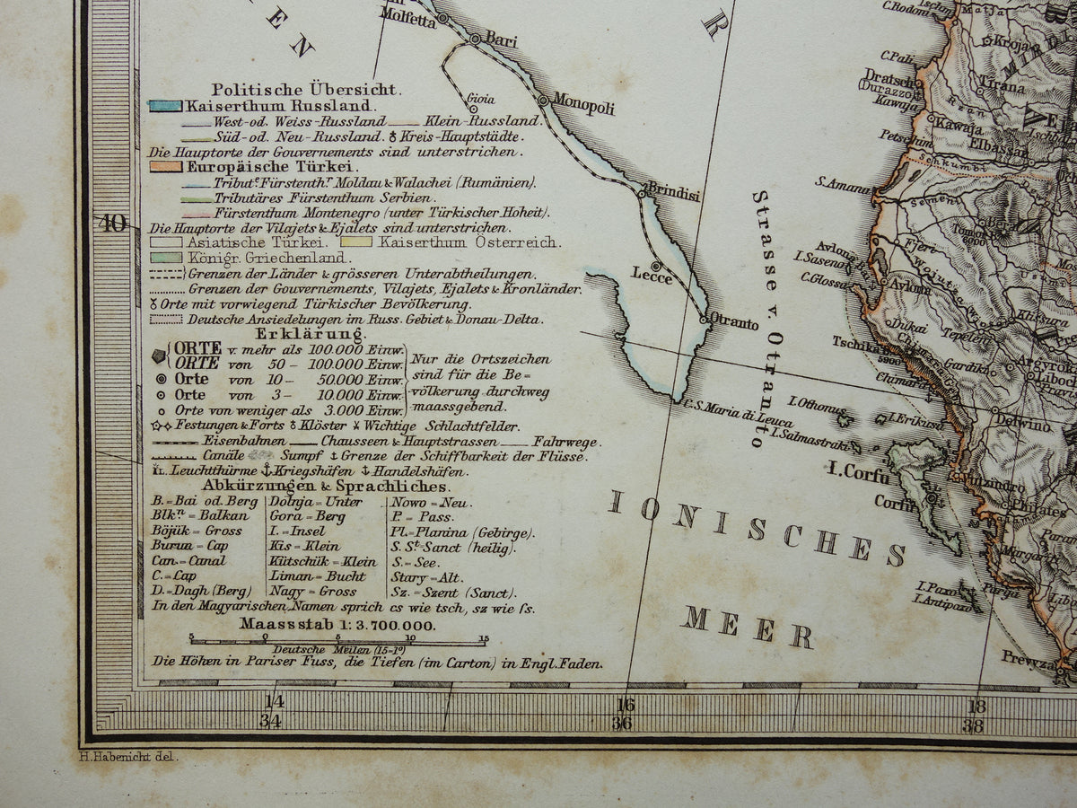 BALKAN old map from 1868 original antique map Bosnia Serbia Romania Bulgaria Hungary Turkey