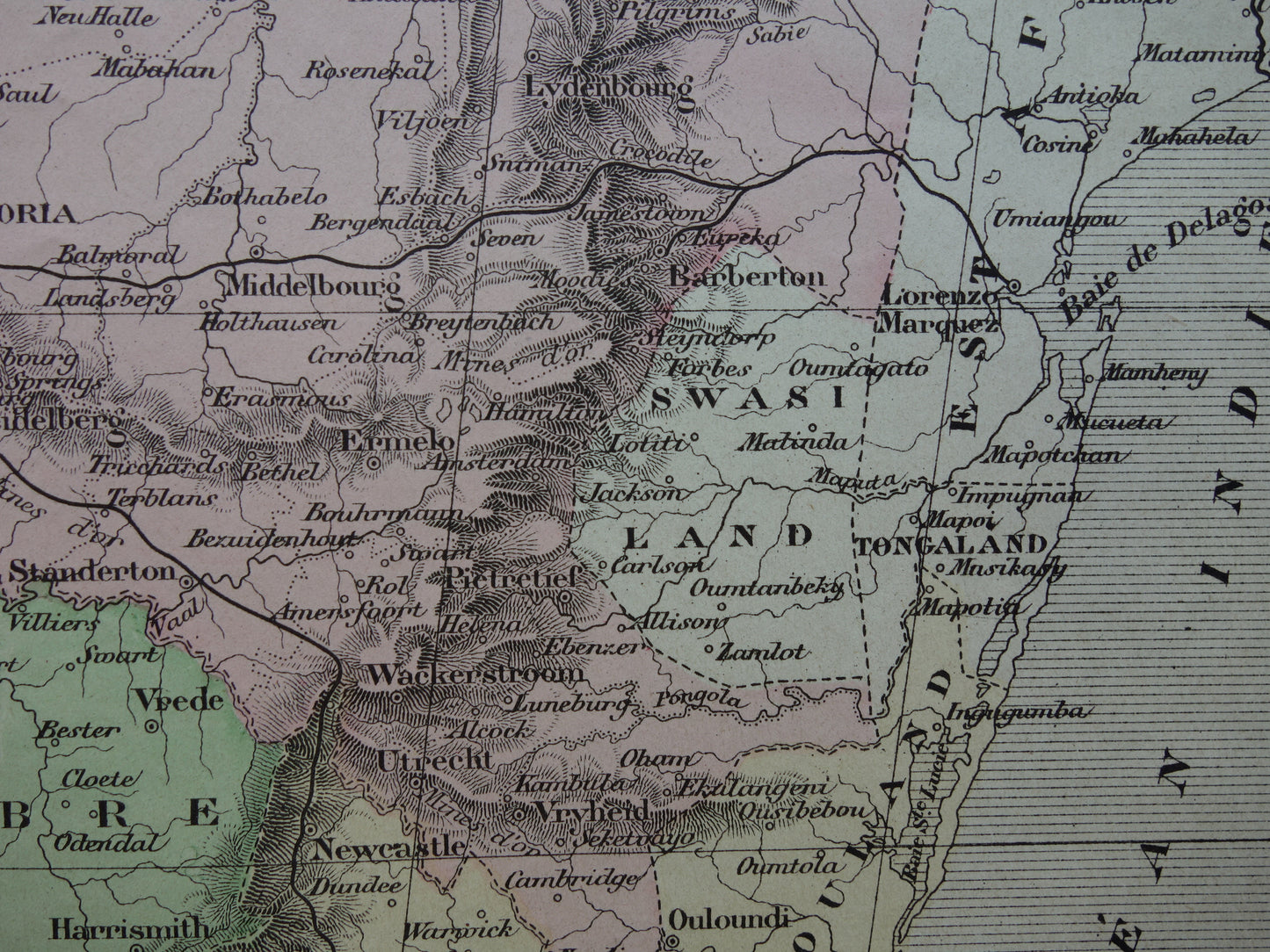Zuid-Afrika Oude kaart van Zuid-Afrikaansche Republiek Transvaal 1896 originele antieke print ZAR vintage kaarten