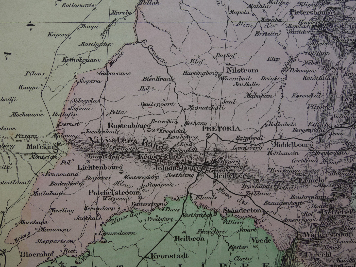 Zuid-Afrika Oude kaart van Zuid-Afrikaansche Republiek Transvaal 1896 originele antieke print ZAR vintage kaarten