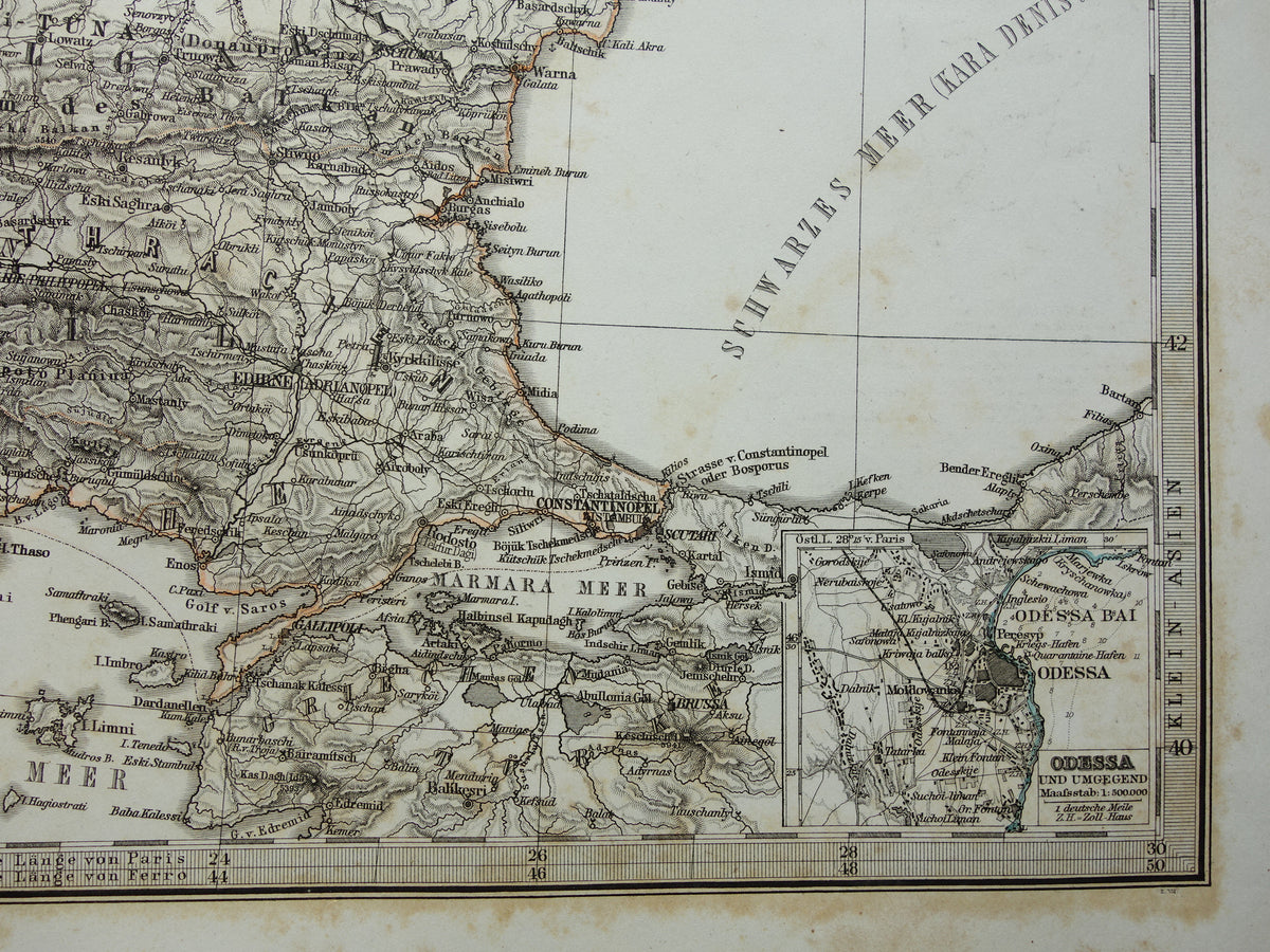 BALKAN old map from 1868 original antique map Bosnia Serbia Romania Bulgaria Hungary Turkey