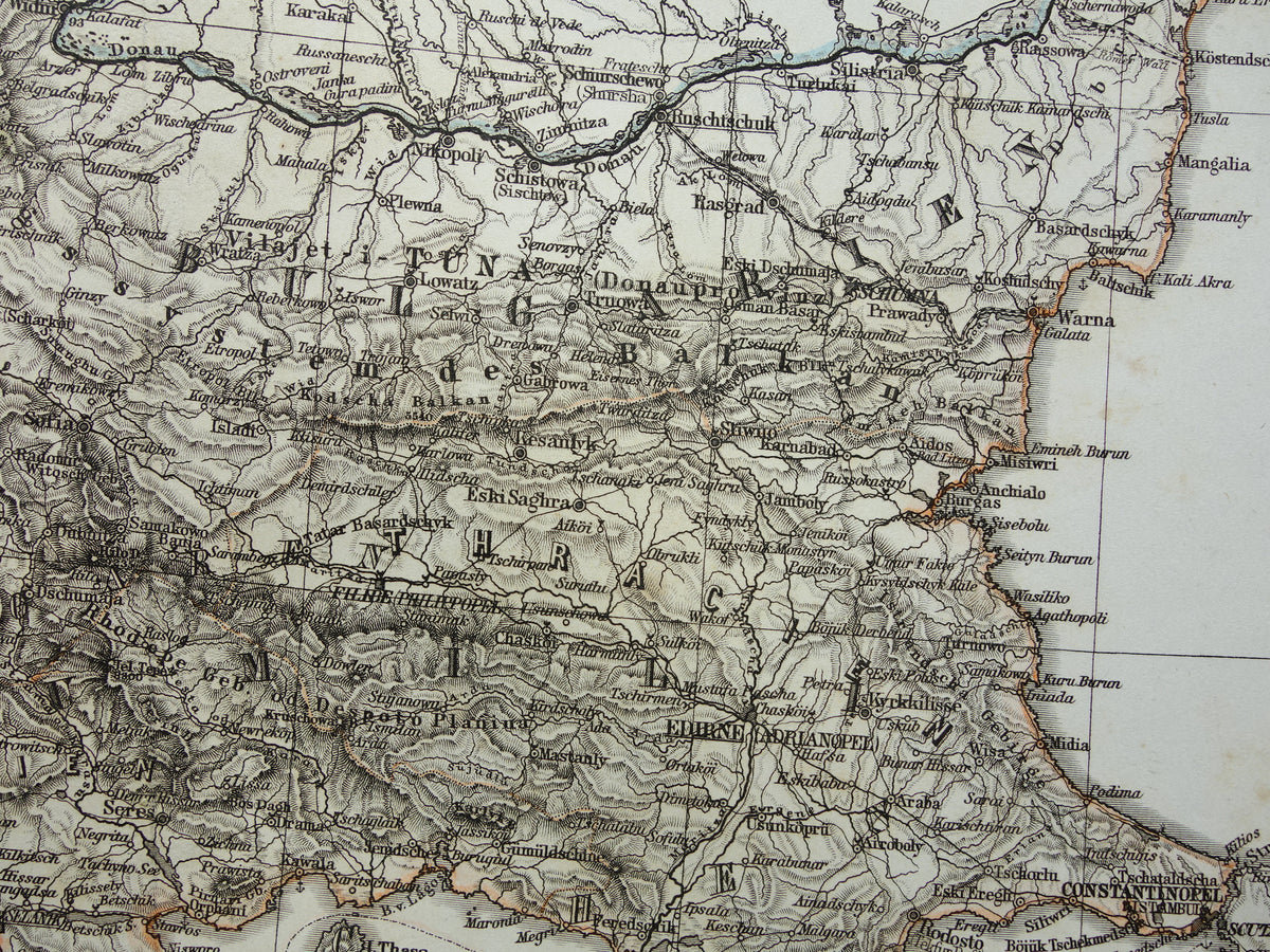 BALKAN old map from 1868 original antique map Bosnia Serbia Romania Bulgaria Hungary Turkey
