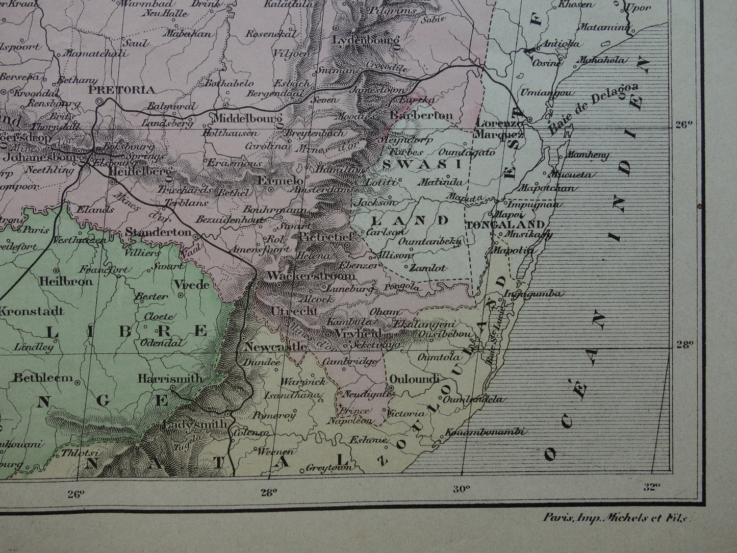 Zuid-Afrika Oude kaart van Zuid-Afrikaansche Republiek Transvaal 1896 originele antieke print ZAR vintage kaarten