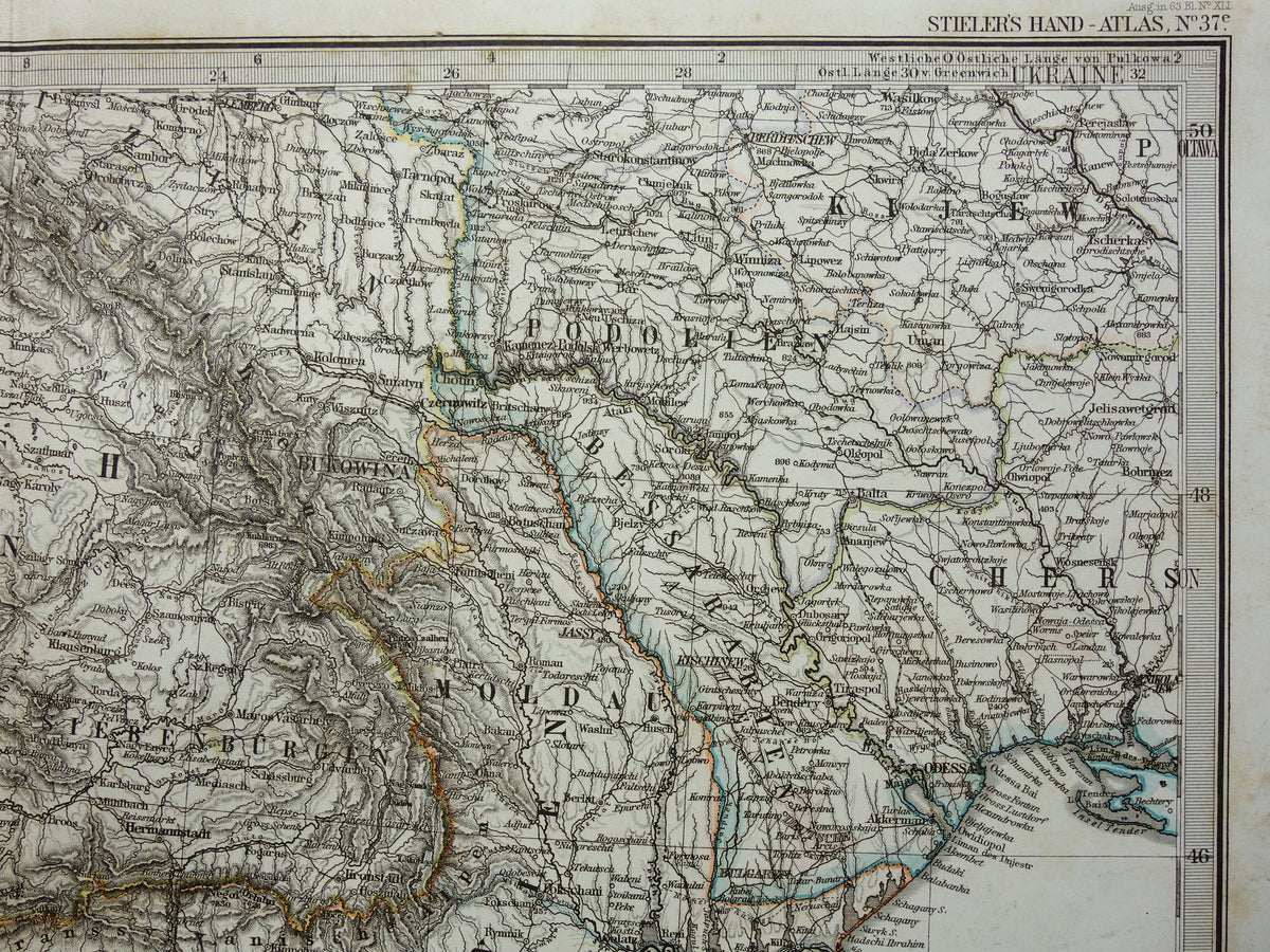 BALKAN old map from 1868 original antique map Bosnia Serbia Romania Bulgaria Hungary Turkey