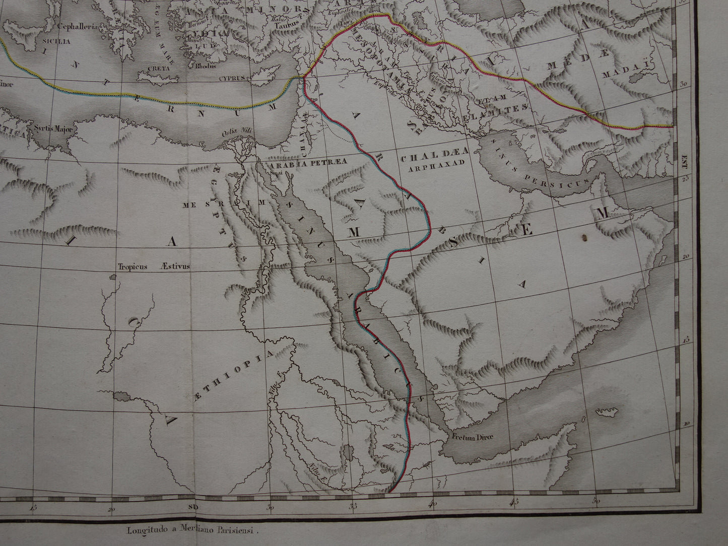 Oude Bijbelse kaart uit 1832 verspreiding zonen van Noach na de zondvloed - originele antieke handgekleurde landkaart met jaartal