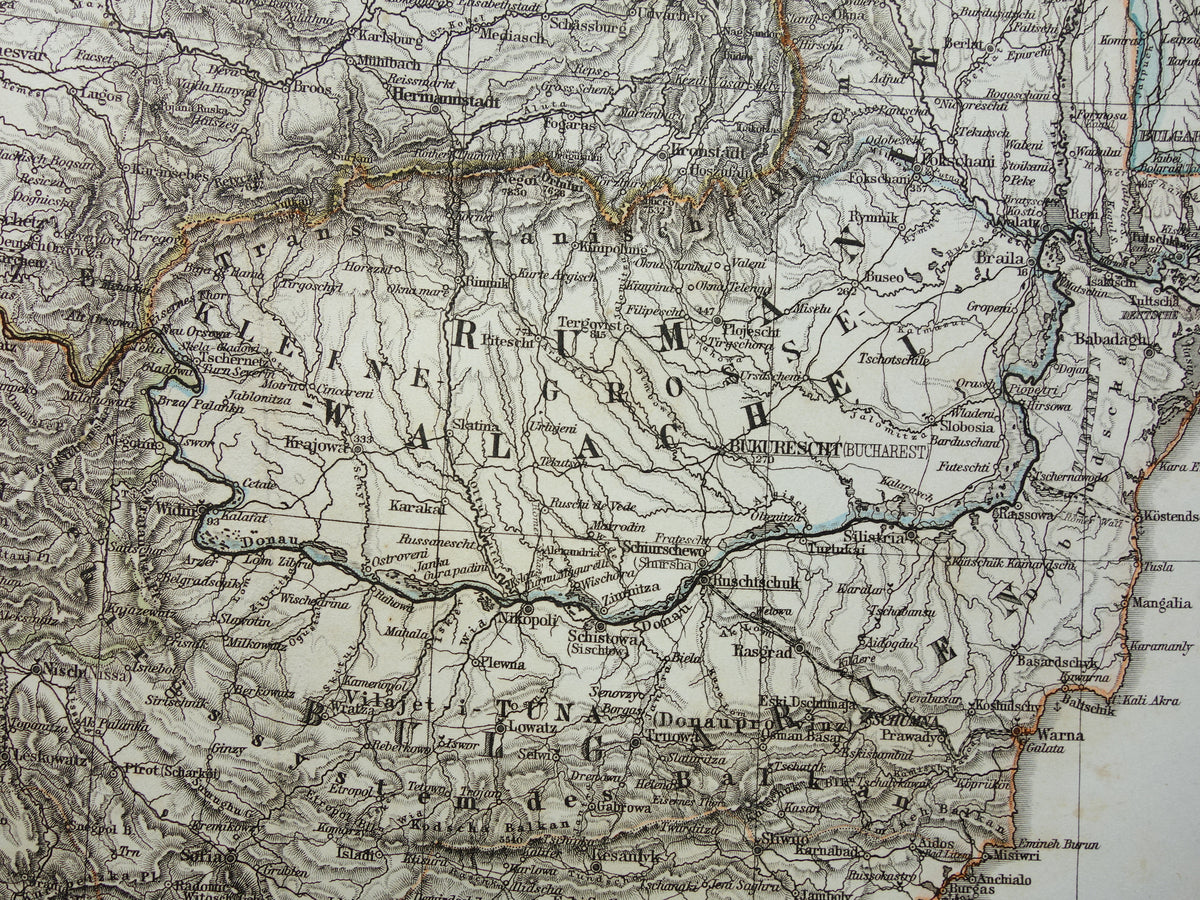 BALKAN old map from 1868 original antique map Bosnia Serbia Romania Bulgaria Hungary Turkey