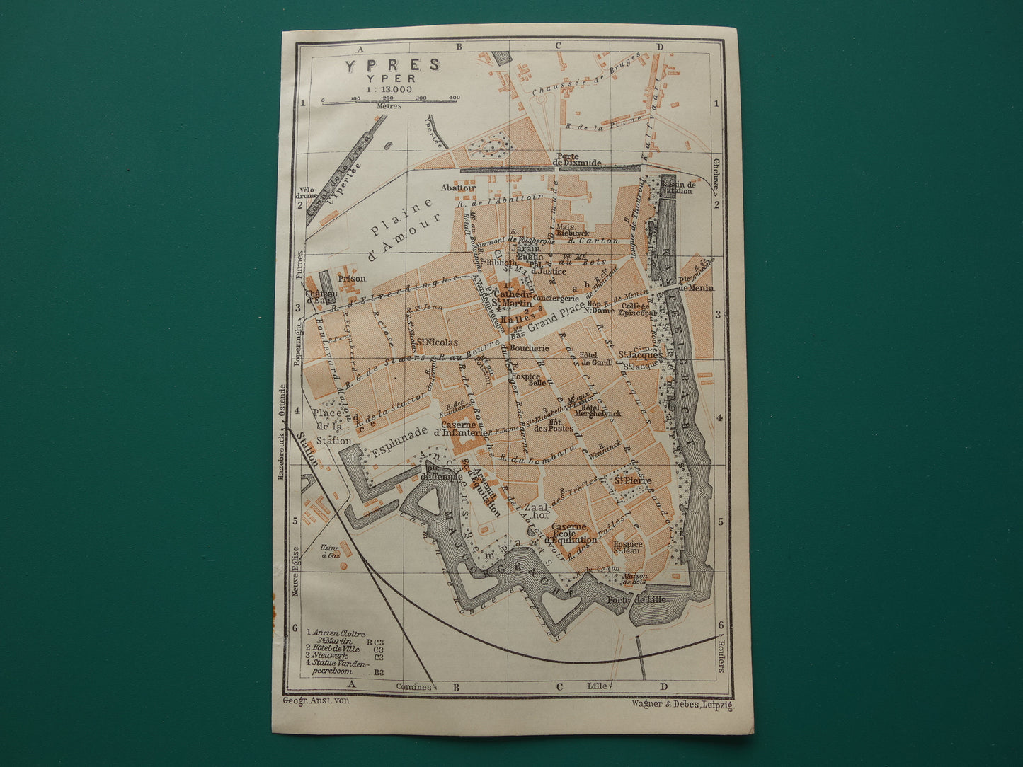 IEPER oude kaart van Yperen België uit 1914 kleine originele antieke plattegrond landkaart Ypres