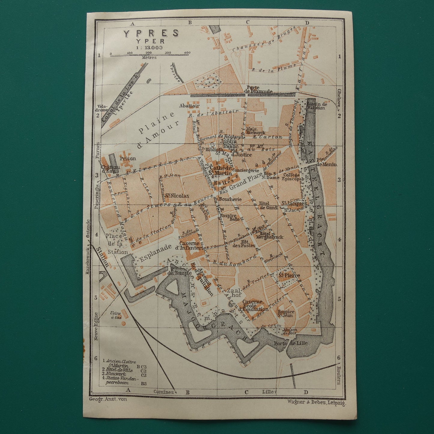 IEPER oude kaart van Yperen België uit 1914 kleine originele antieke plattegrond landkaart Ypres