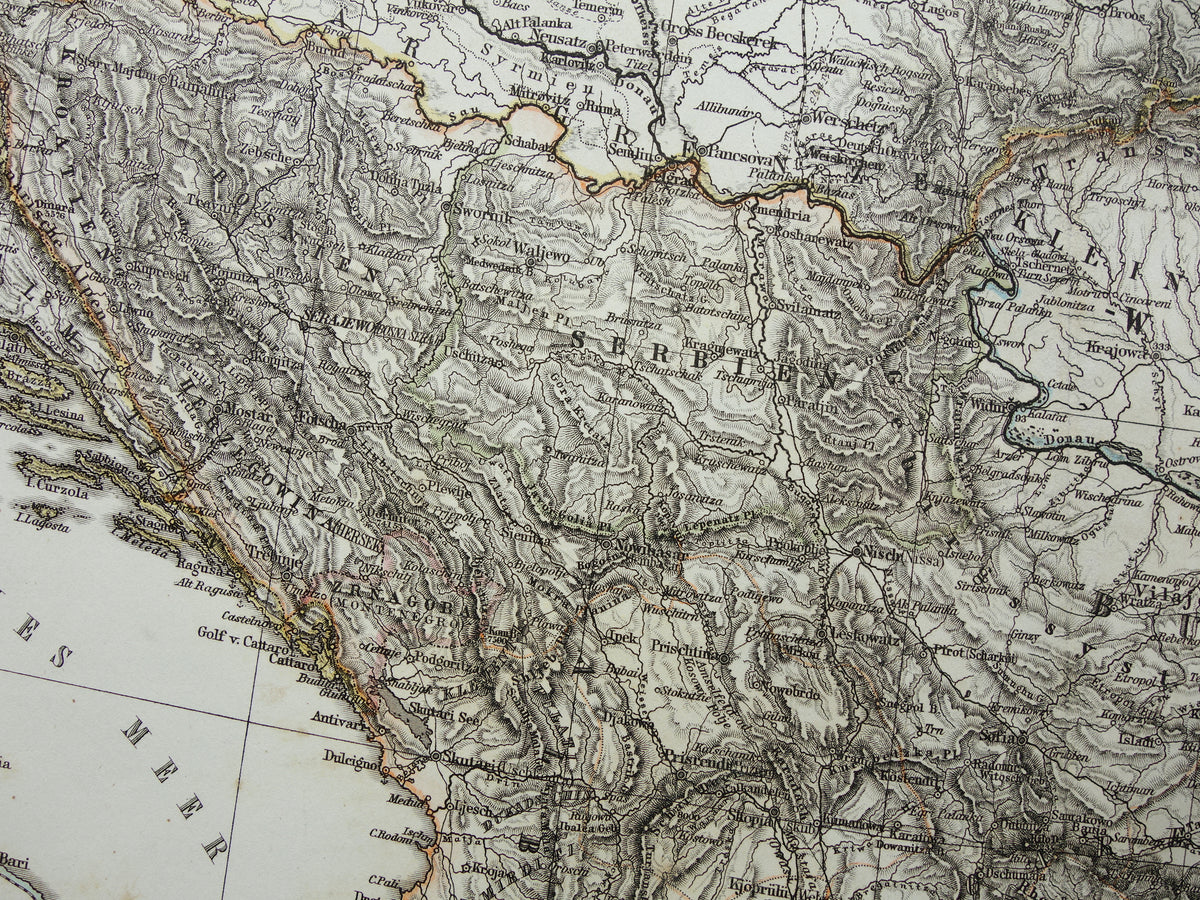 BALKAN old map from 1868 original antique map Bosnia Serbia Romania Bulgaria Hungary Turkey