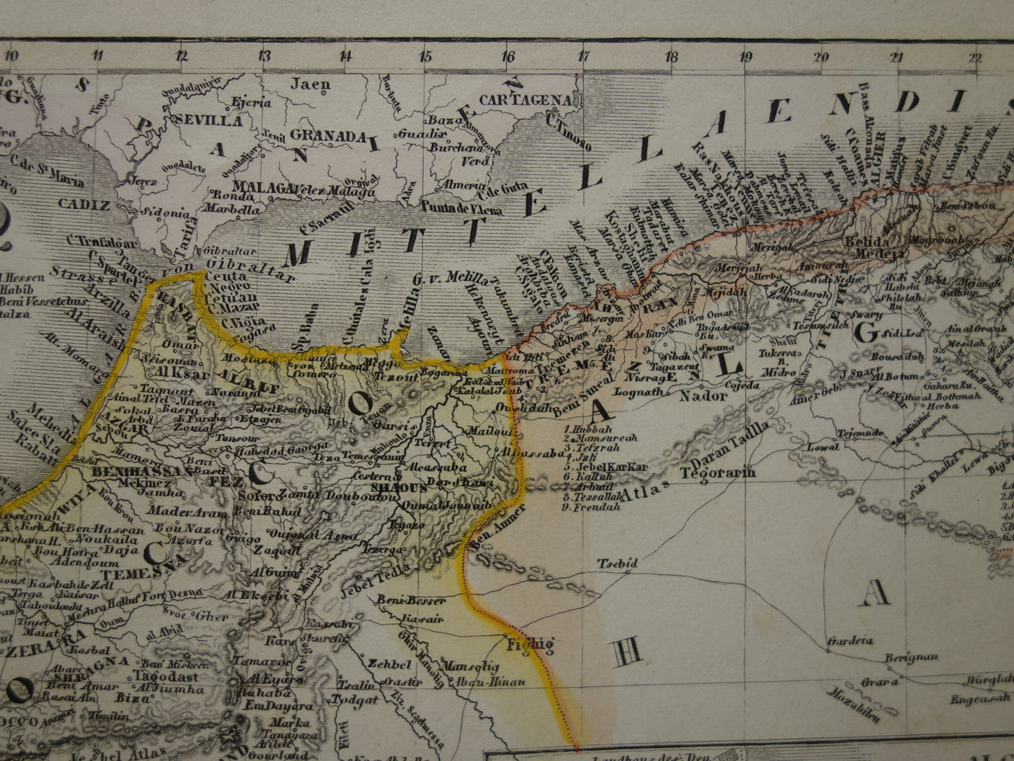 MAROKKO oude kaart van Marokko Algerije en Tunesië 1849 originele antieke landkaart Algiers Constantine en Marakesh plattegrond
