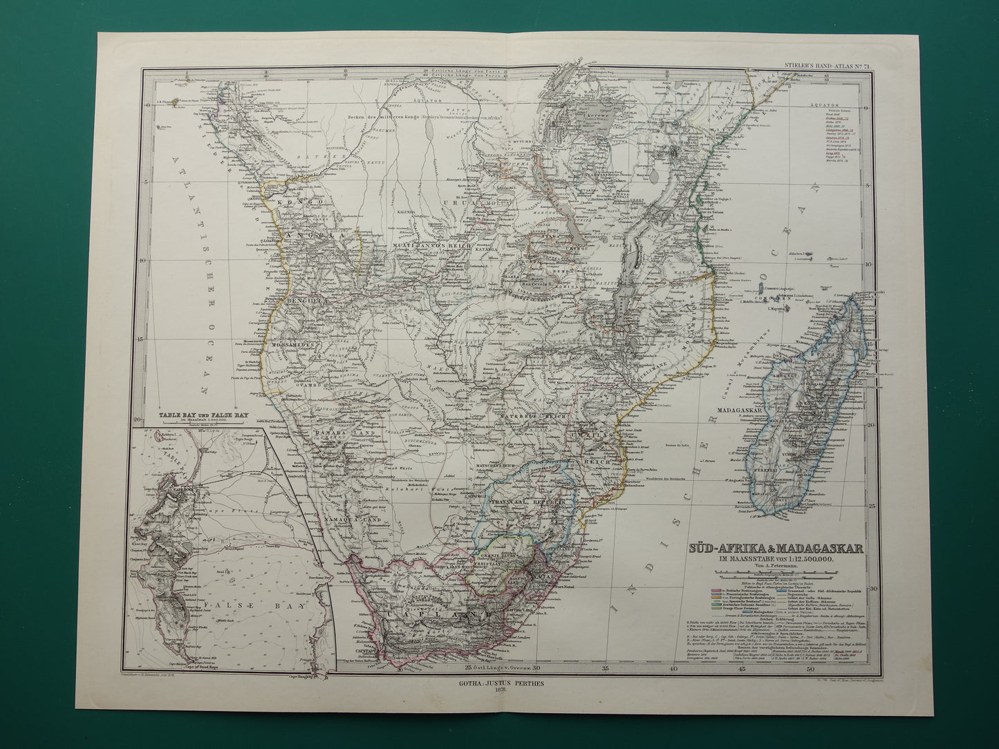 Antieke landkaart van Afrika in 1878 Grote originele 145+ jaar oude kaart van Zuid-Afrika Madagaskar Angola Namibië Botswana Tanzania Congo Mozambique Zambia Route Livingstone Andersson