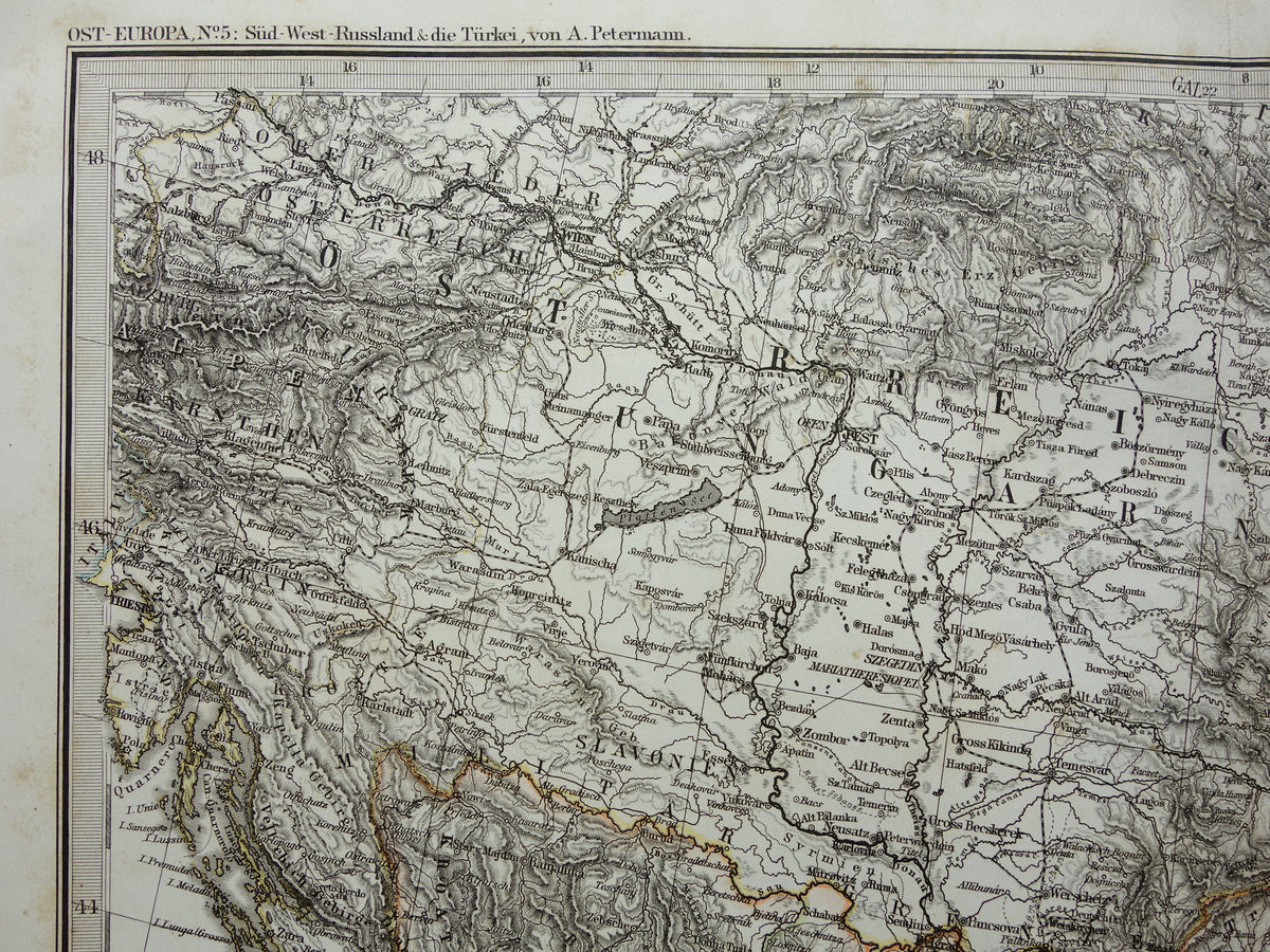 BALKAN old map from 1868 original antique map Bosnia Serbia Romania Bulgaria Hungary Turkey