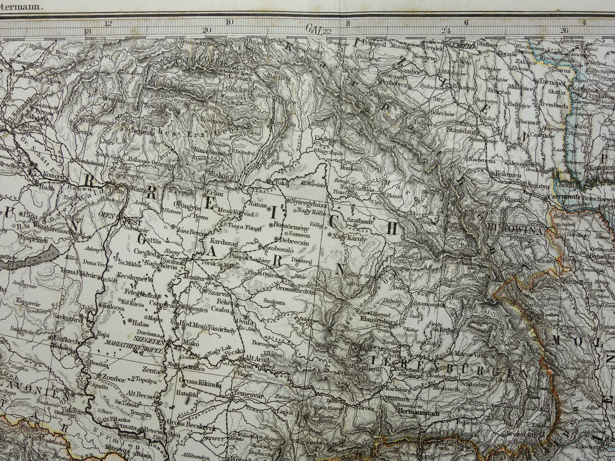 BALKAN old map from 1868 original antique map Bosnia Serbia Romania Bulgaria Hungary Turkey