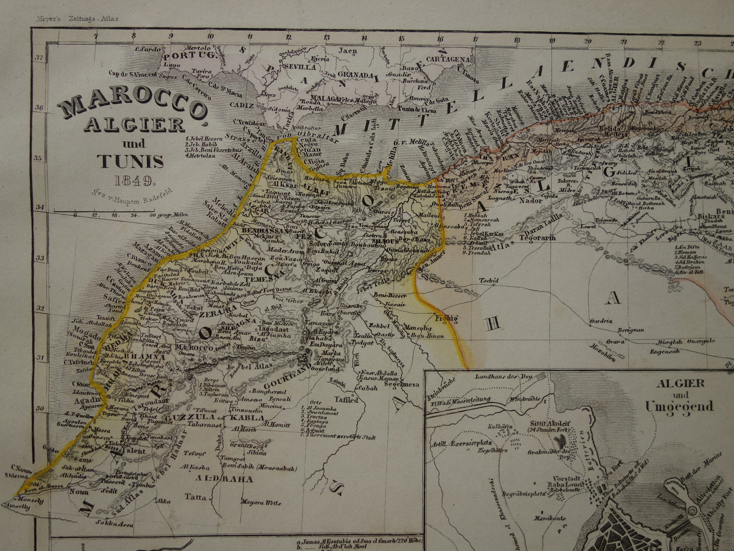 MAROKKO oude kaart van Marokko Algerije en Tunesië 1849 originele antieke landkaart Algiers Constantine en Marakesh plattegrond