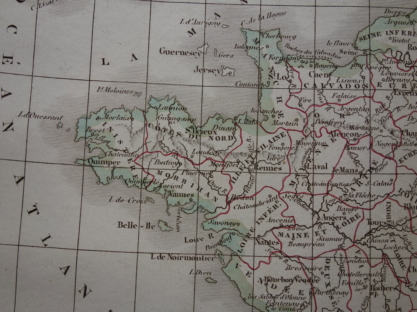 FRANKRIJK oude Franse kaart van Frankrijk uit 1833 originele antieke handgekleurde landkaart Franse departementen