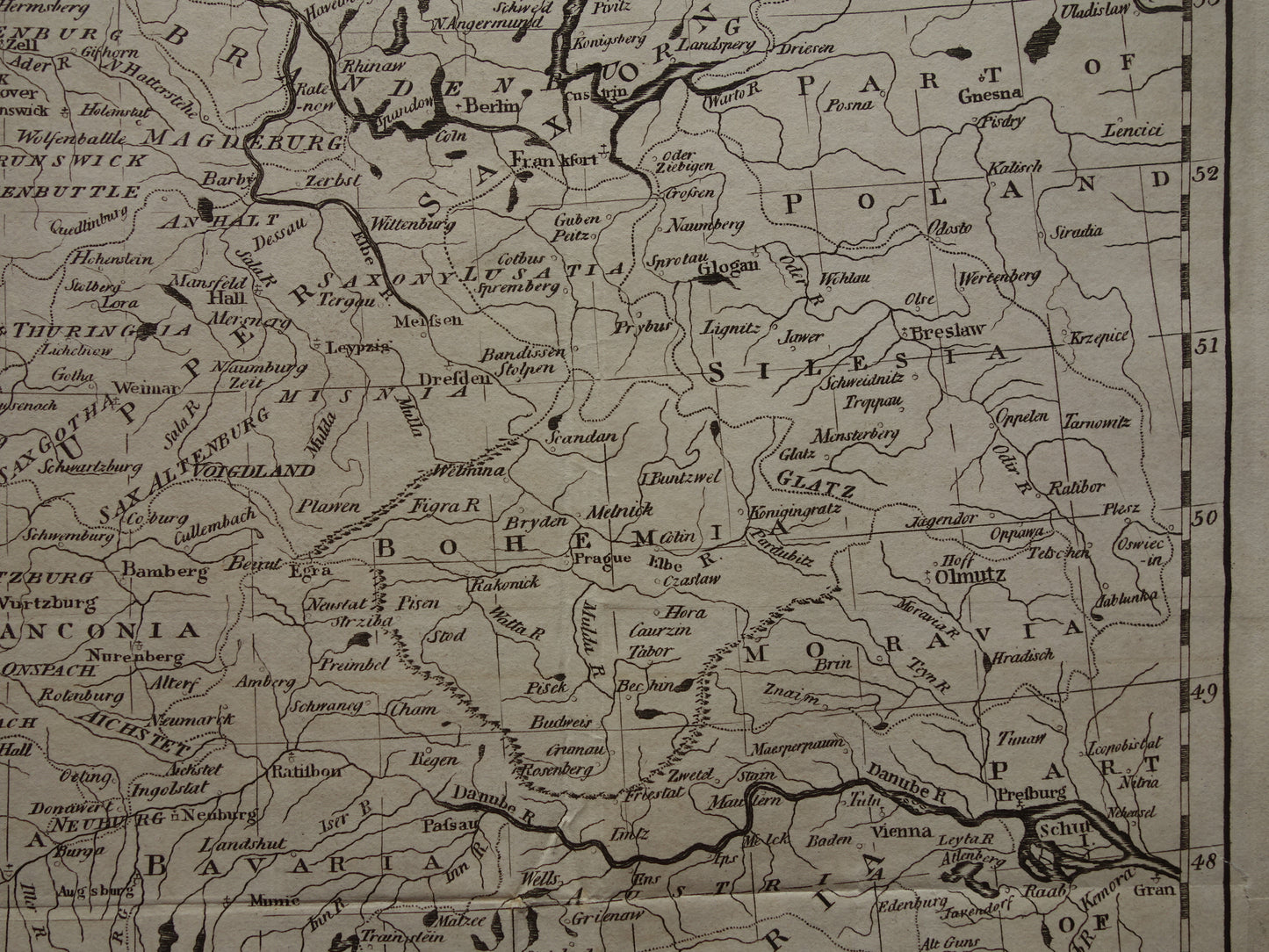DUITSLAND landkaart 200+ jaar oude kaart van Duitsland / Pruissen / Polen / Tsjechië originele antieke z/w gravure Duitsland
