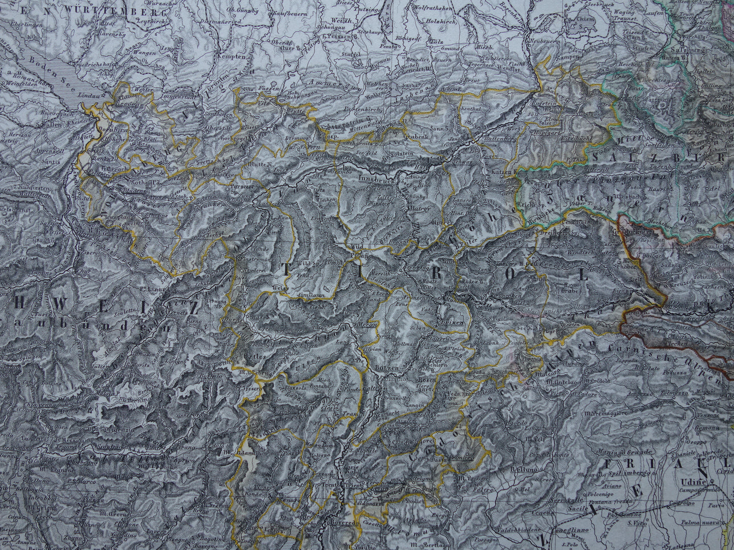 OOSTENRIJK oude kaart van Oostenrijk met Slovenië en Venetië in 1872 Antieke grote handgekleurde landkaart Wenen Graz Tirol