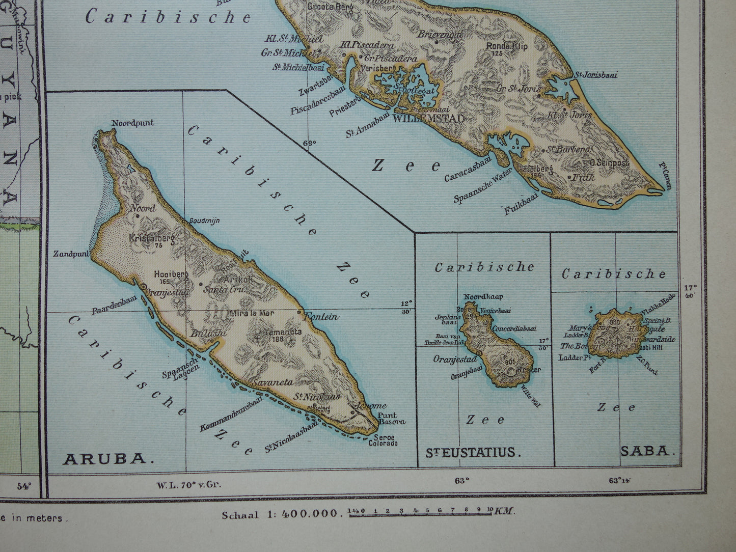 Suriname oude kaart uit 1922 originele antieke Nederlandse landkaart van Suriname en Caraïbisch gebied West-Indië
