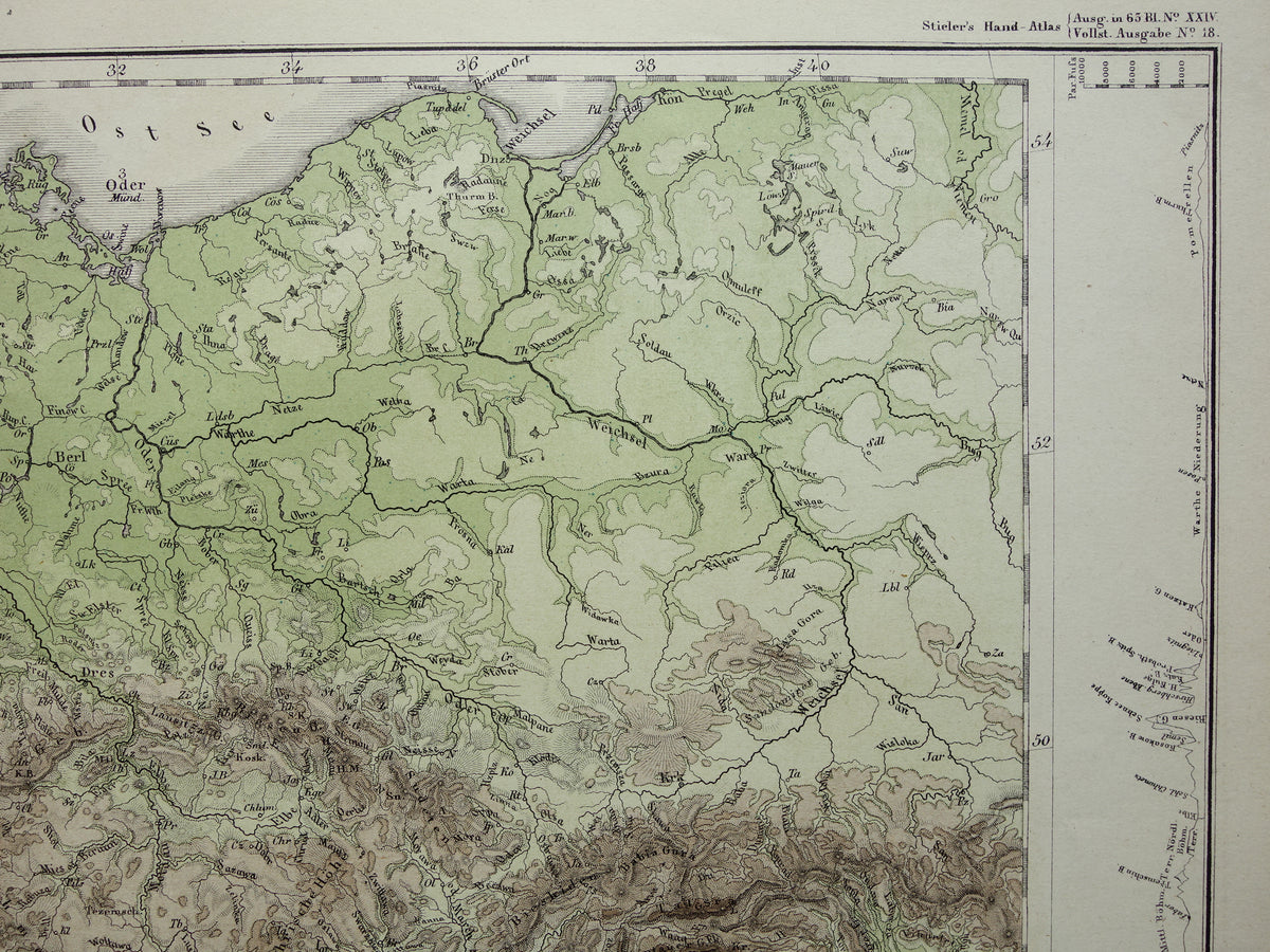 DEUTSCHLAND alte Karte von Mitteleuropa und Deutschland im Jahr 1867 originale antike Höhenkarte Alpen Berge Flüsse Geologie mit Jahreszahl zu verkaufen