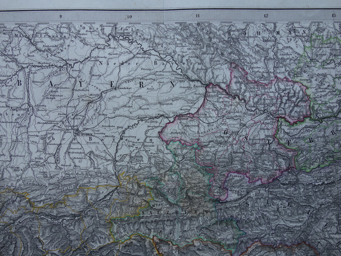 OOSTENRIJK oude kaart van Oostenrijk met Slovenië en Venetië in 1872 Antieke grote handgekleurde landkaart Wenen Graz Tirol