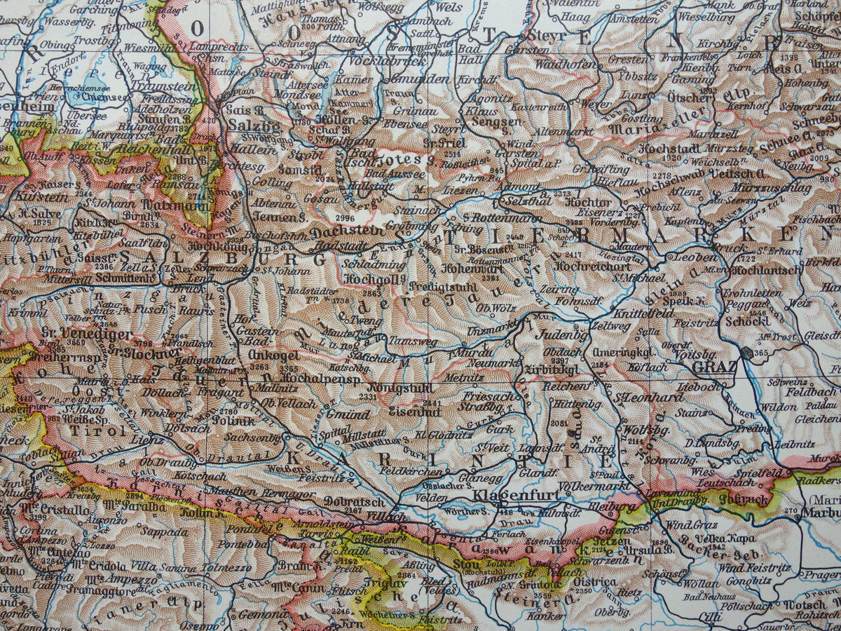 OOSTENRIJK Oude kaart Originele vintage Nederlandse landkaart van Oostenrijk uit 1937 historische kaarten
