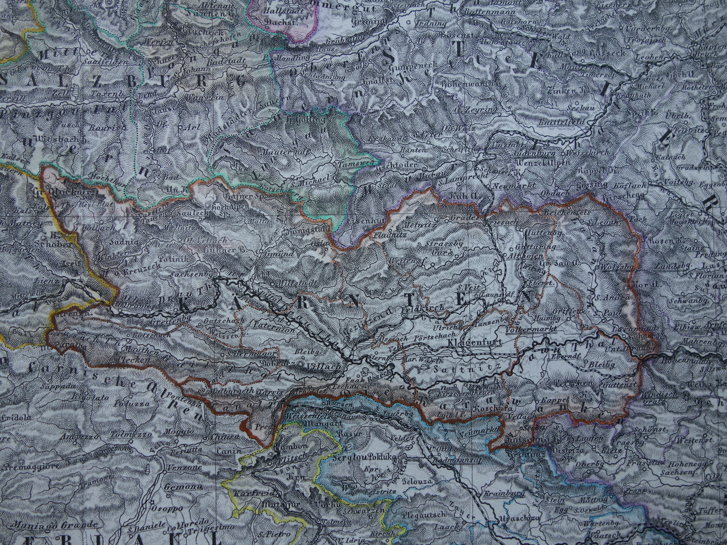 OOSTENRIJK oude kaart van Oostenrijk met Slovenië en Venetië in 1872 Antieke grote handgekleurde landkaart Wenen Graz Tirol