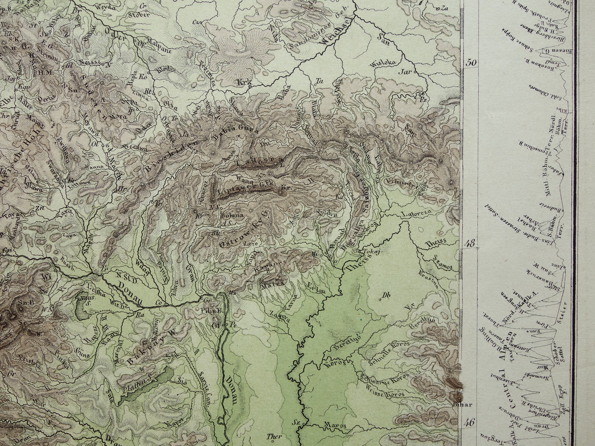 DEUTSCHLAND alte Karte von Mitteleuropa und Deutschland im Jahr 1867 originale antike Höhenkarte Alpen Berge Flüsse Geologie mit Jahreszahl zu verkaufen