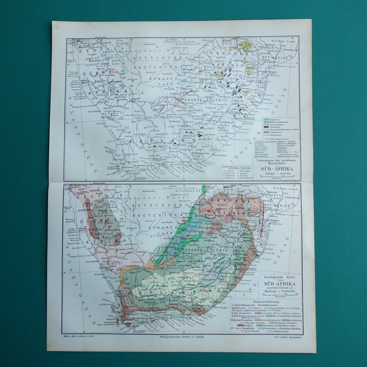 SÜDAFRIKA alte geologische Karte von 1909 antike Landkarte Rohstoffe Mineralien Südafrika Vintage-Druck