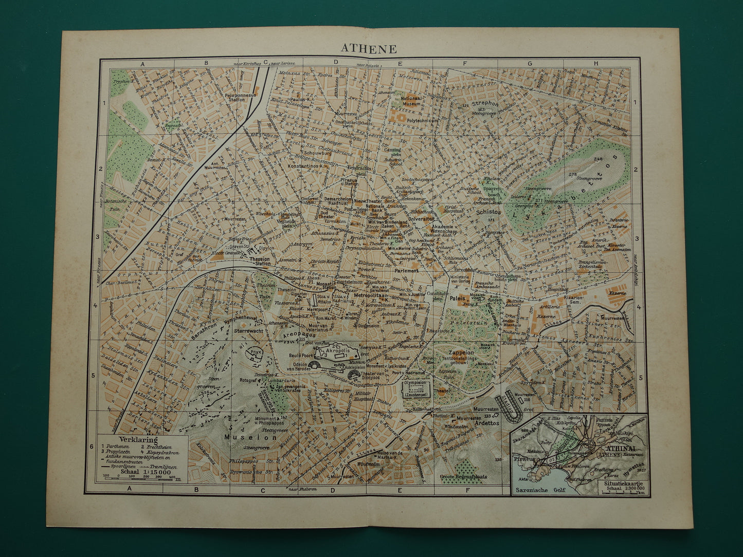 Oude plattegrond van Athene uit 1936 originele vintage kaart van Athene Griekenland - Nederlandse kaarten