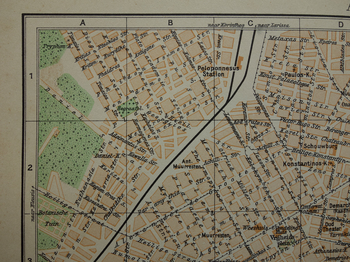 Oude plattegrond van Athene uit 1936 originele vintage kaart van Athene Griekenland - Nederlandse kaarten