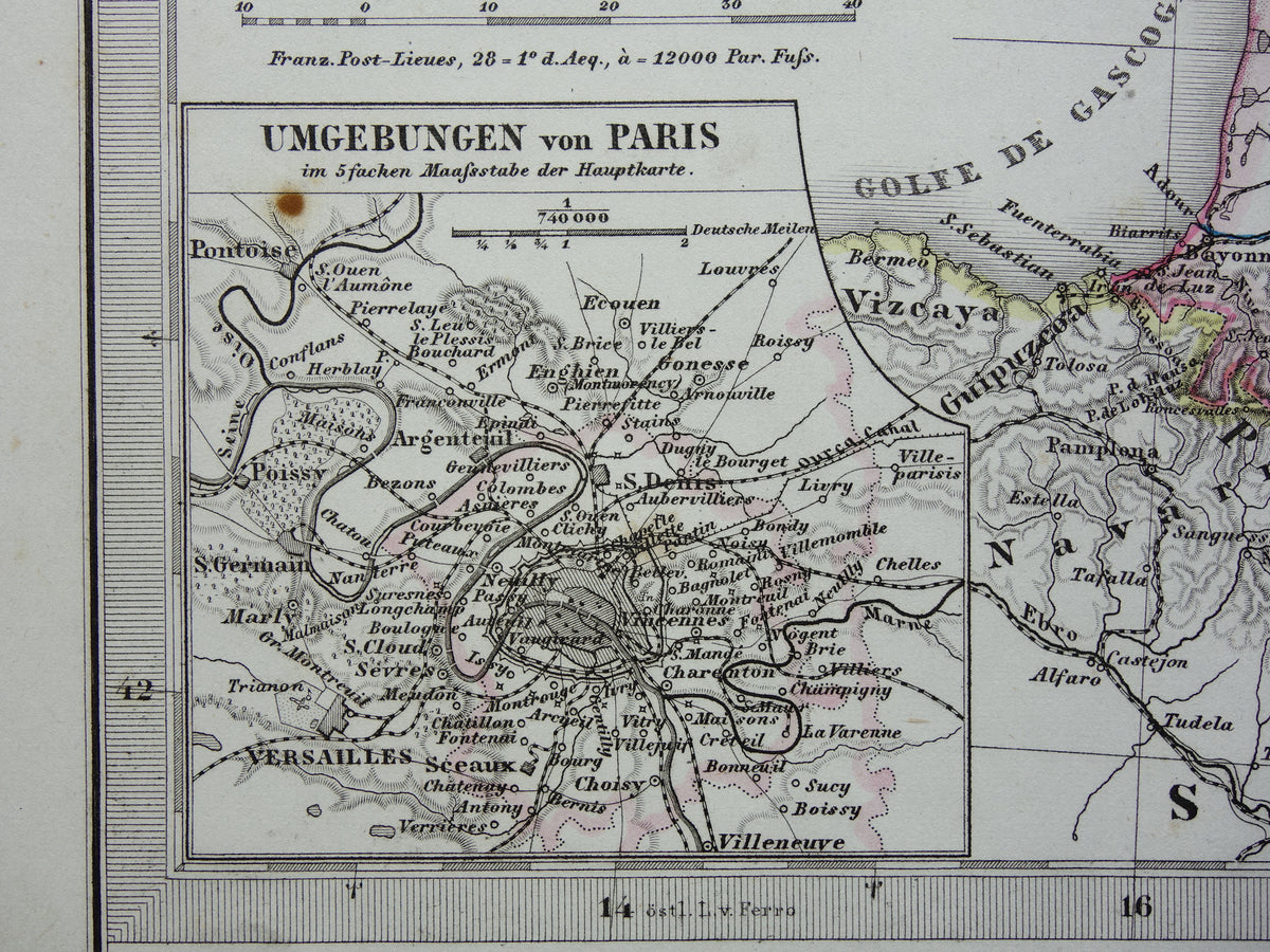 FRANCE old map of France 1868 original antique hand-colored map with date