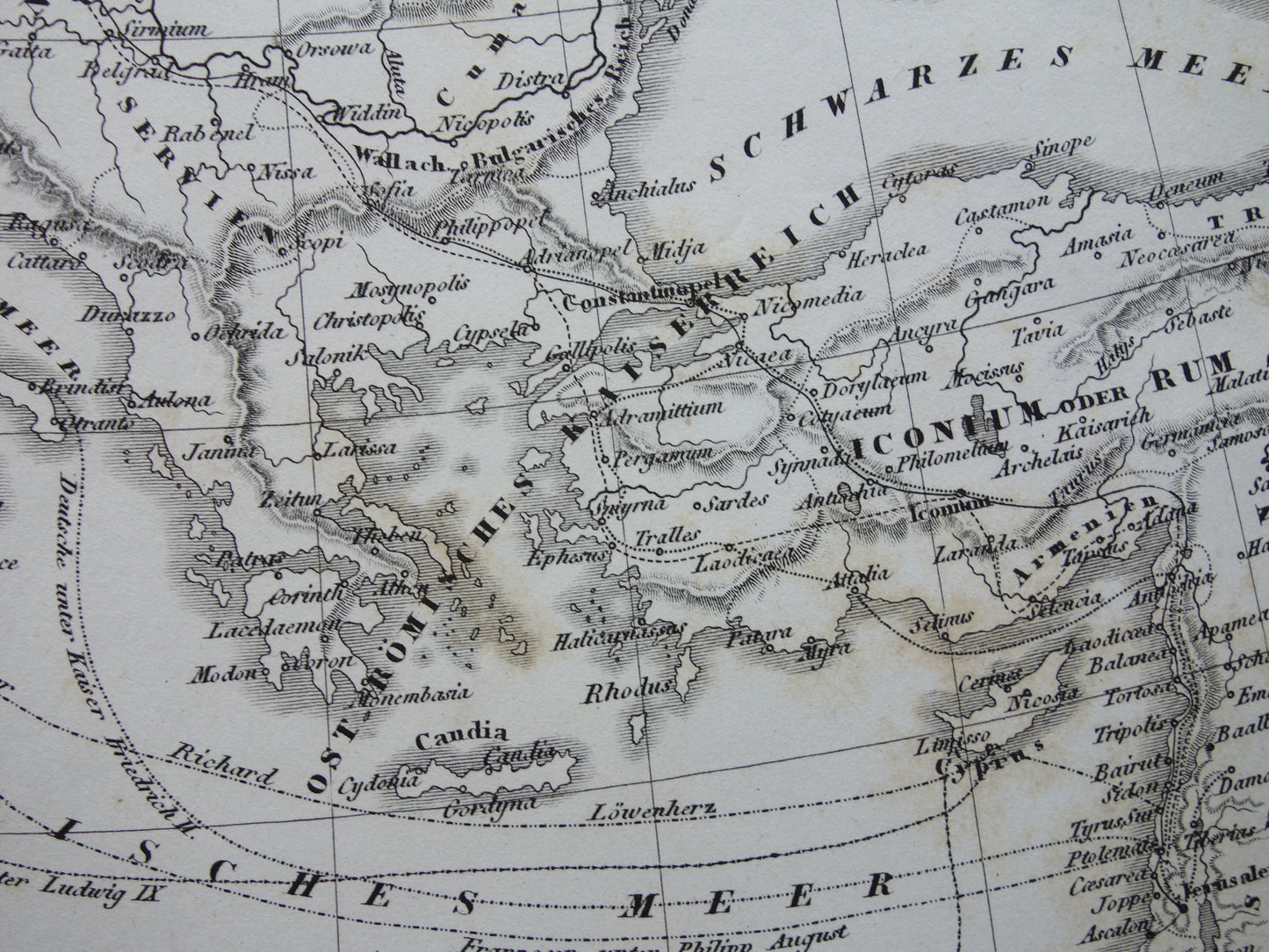 Antieke kaart van EUROPA tijdens kruistochten 175+ jaar oude landkaart van continent uit 1849 - originele vintage historische kaarten