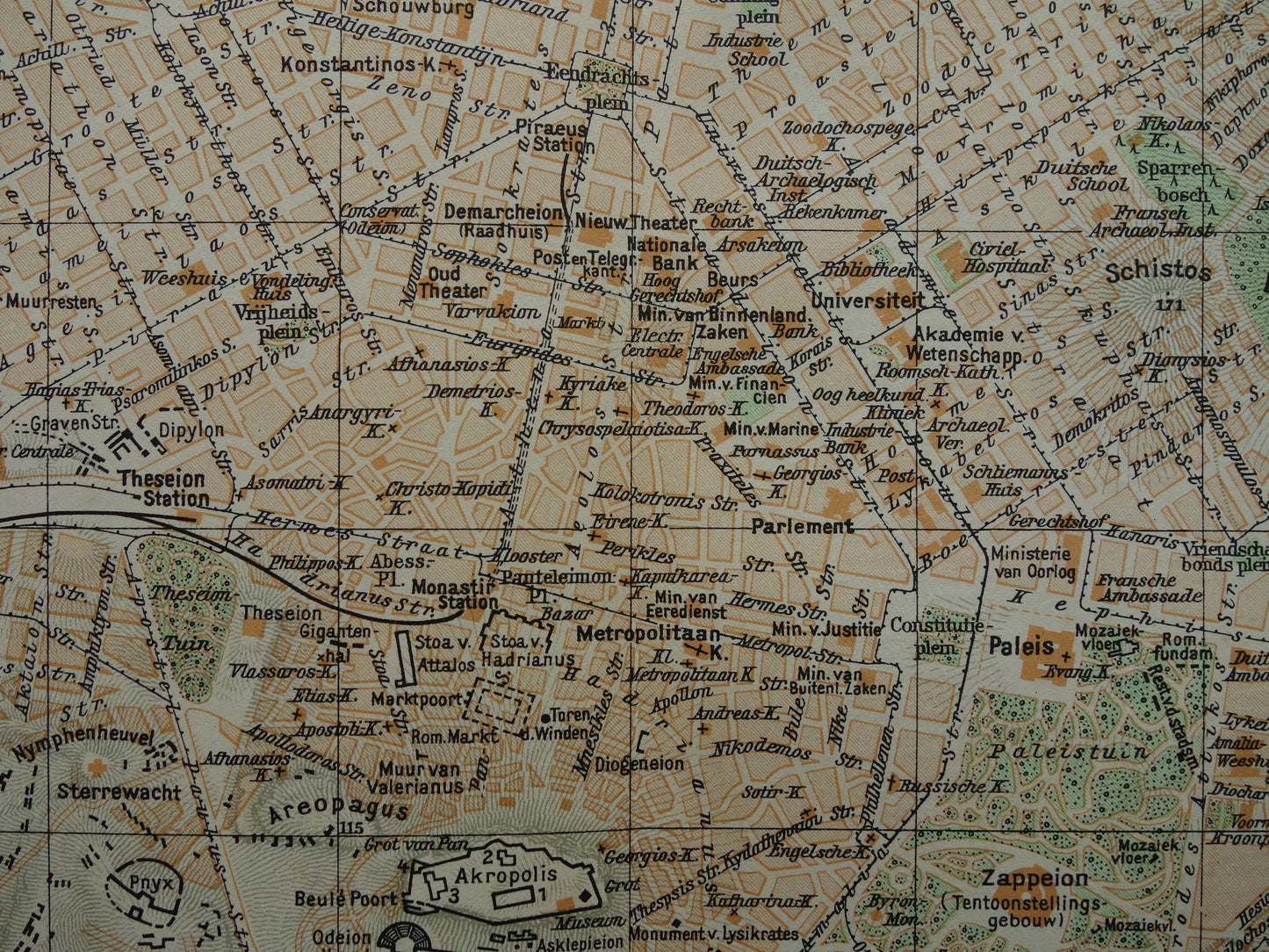 Oude plattegrond van Athene uit 1936 originele vintage kaart van Athene Griekenland - Nederlandse kaarten