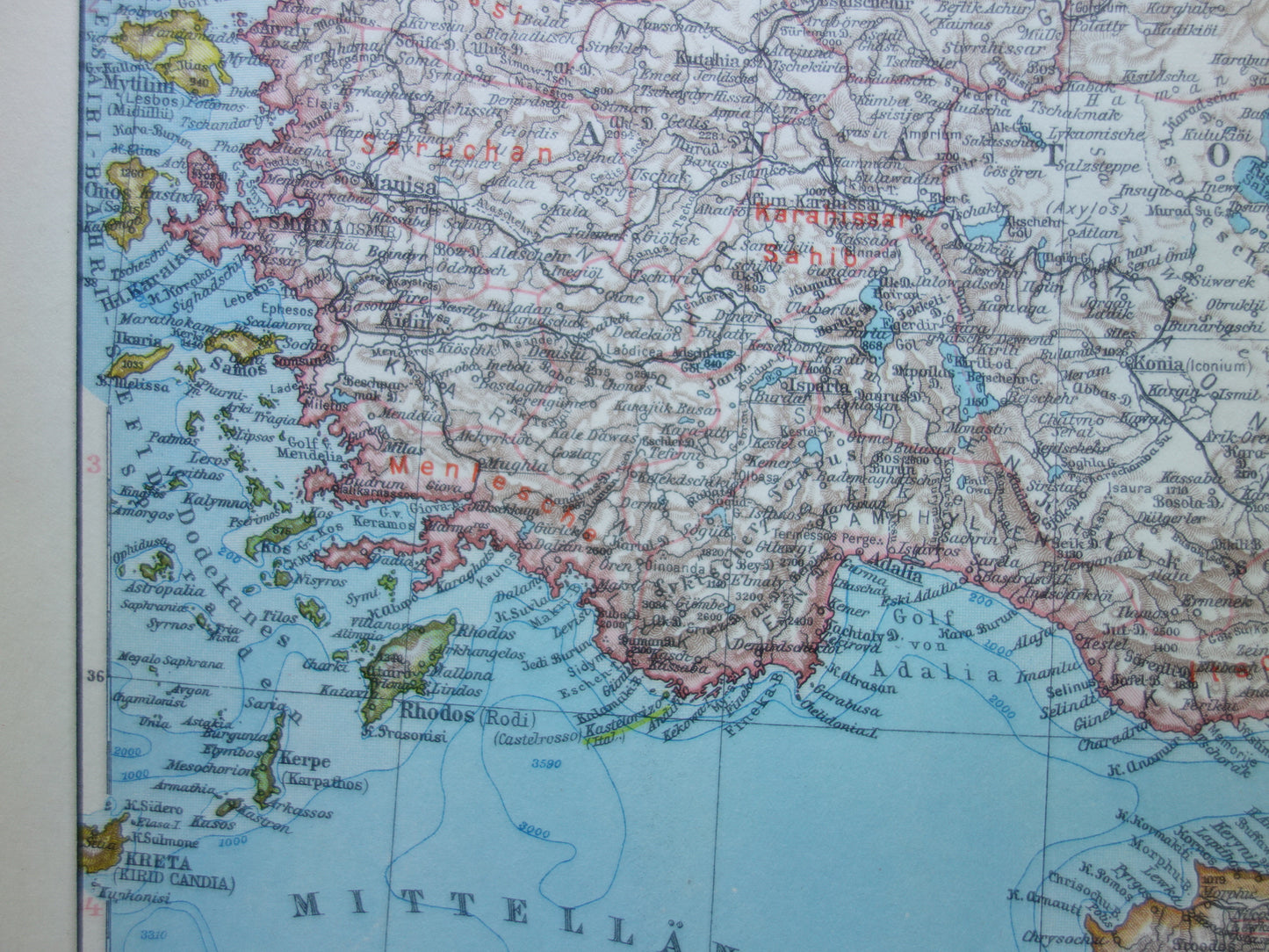 Alte Karte der Türkei von 1931, originale deutsche Vintage-Karte