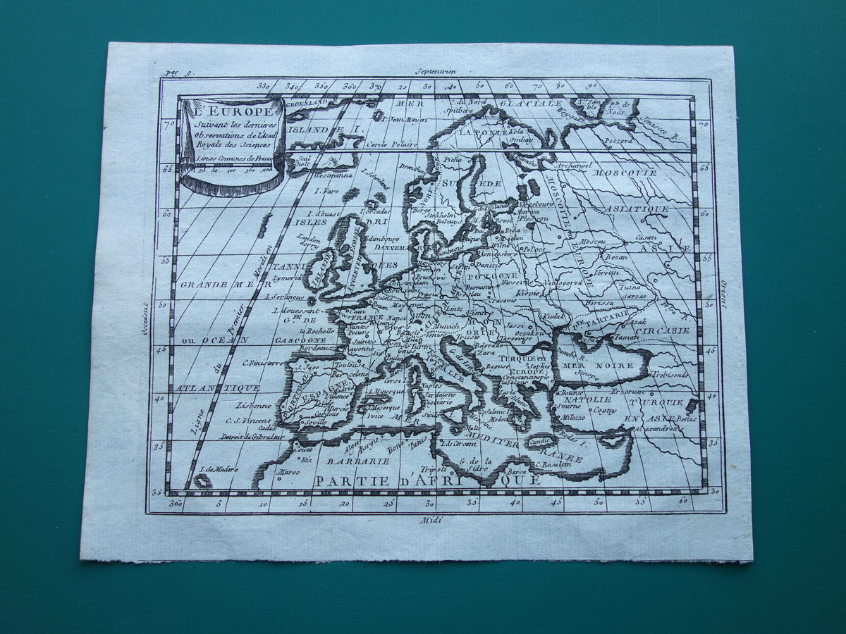 260+ jaar oude landkaart van Europa 1759 originele antieke kaart continent Europa klein formaat