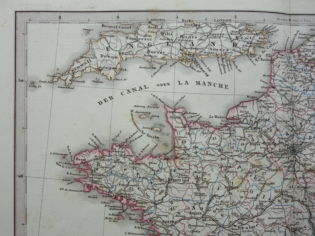FRANCE old map of France 1868 original antique hand-colored map with date