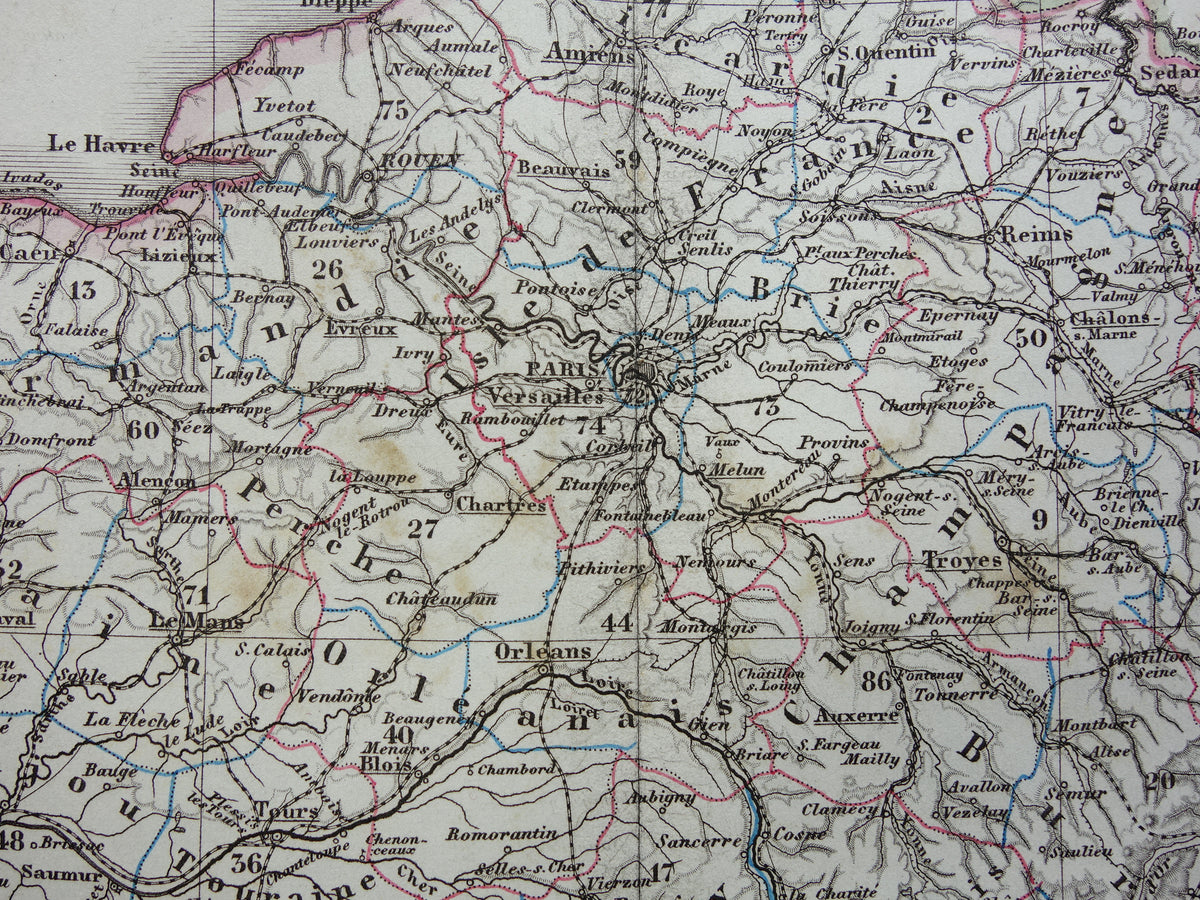 FRANCE old map of France 1868 original antique hand-colored map with date
