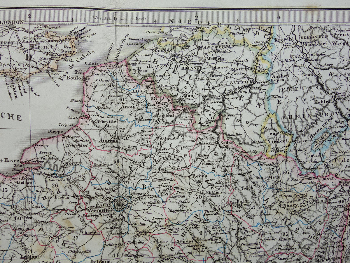 FRANCE old map of France 1868 original antique hand-colored map with date