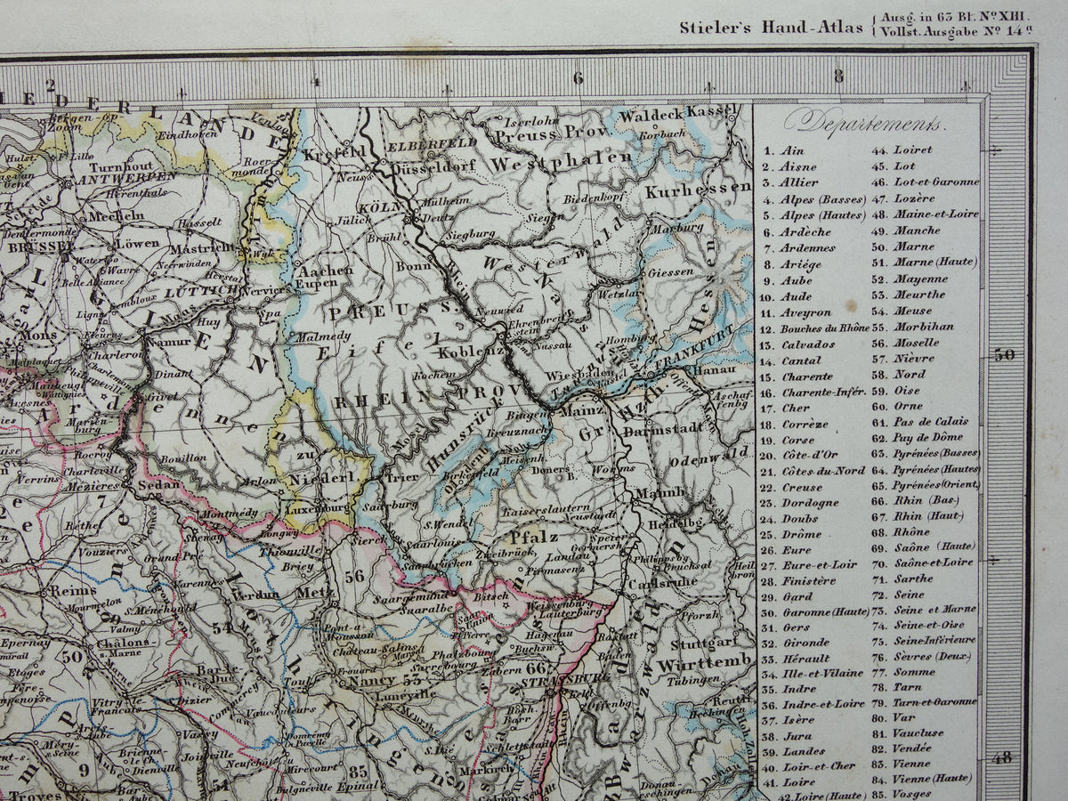 FRANCE old map of France 1868 original antique hand-colored map with date