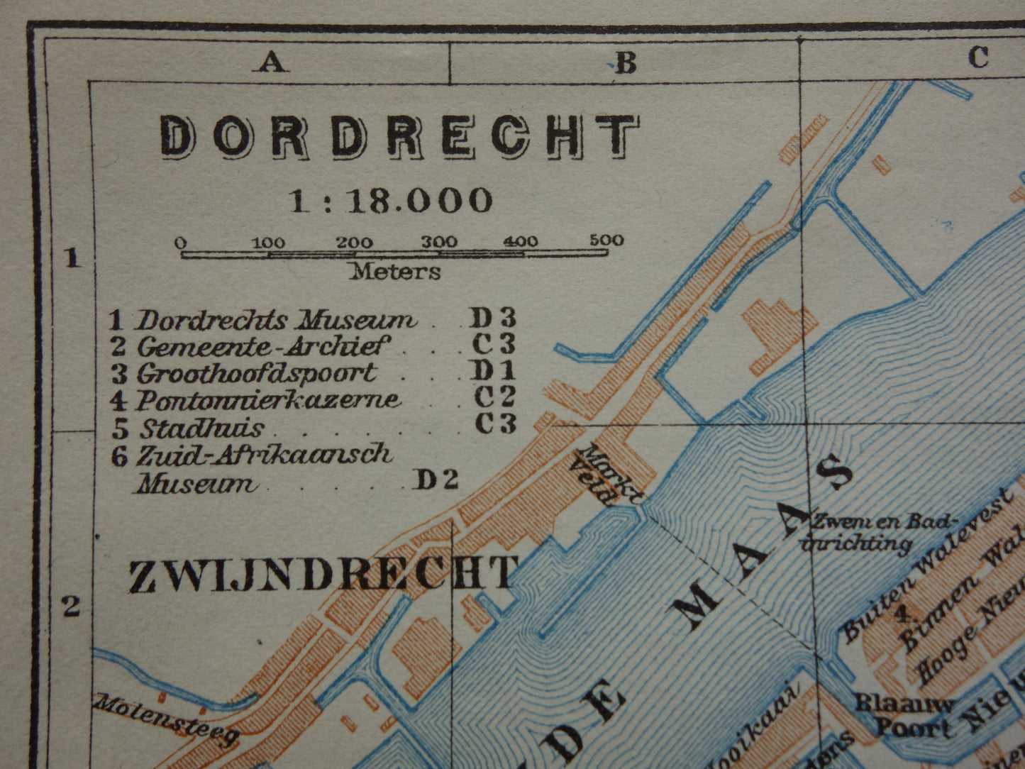 DORDRECHT oude kaart van Dordrecht uit 1914 kleine originele antieke plattegrond Nederland