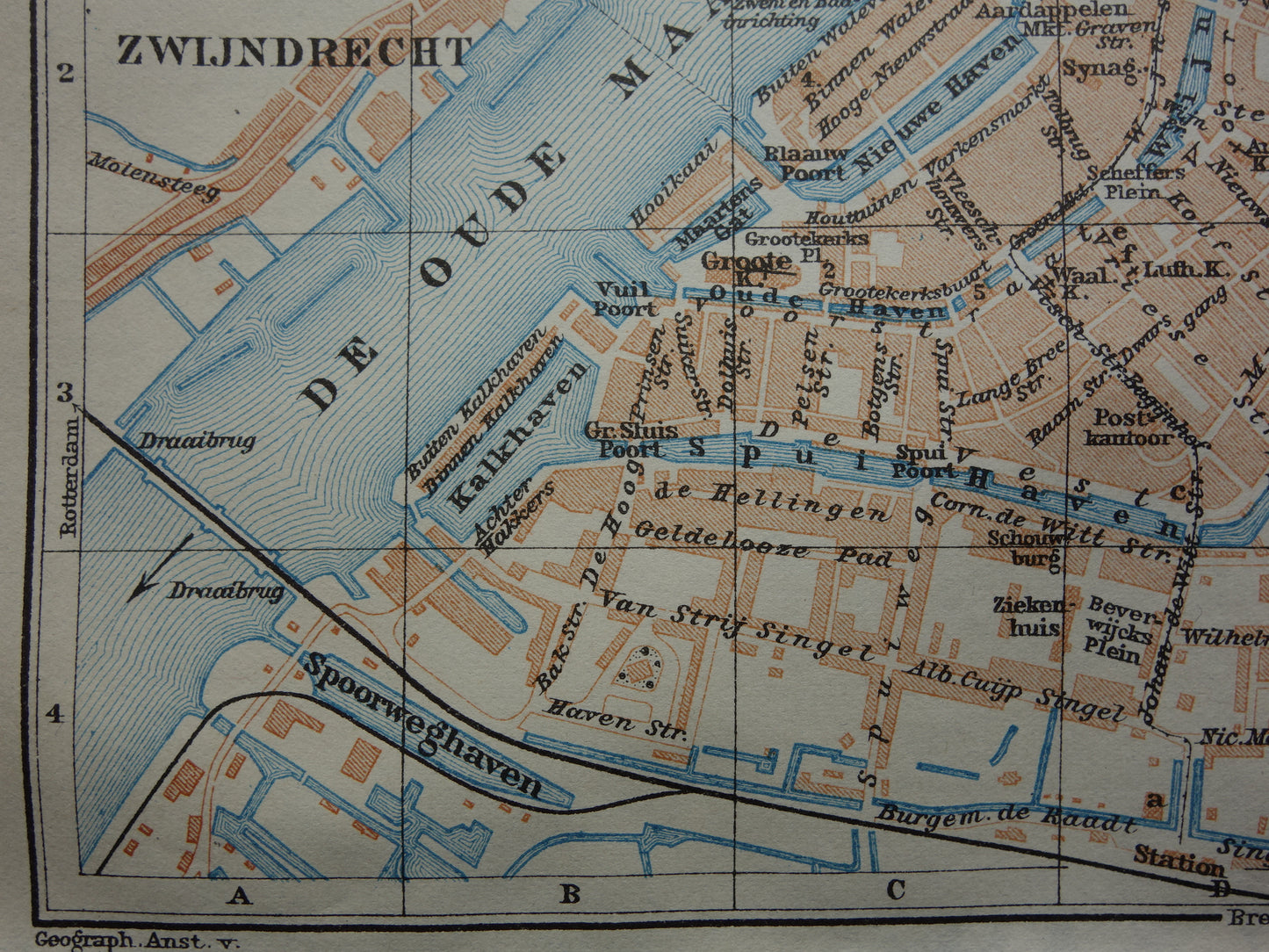 DORDRECHT oude kaart van Dordrecht uit 1914 kleine originele antieke plattegrond Nederland