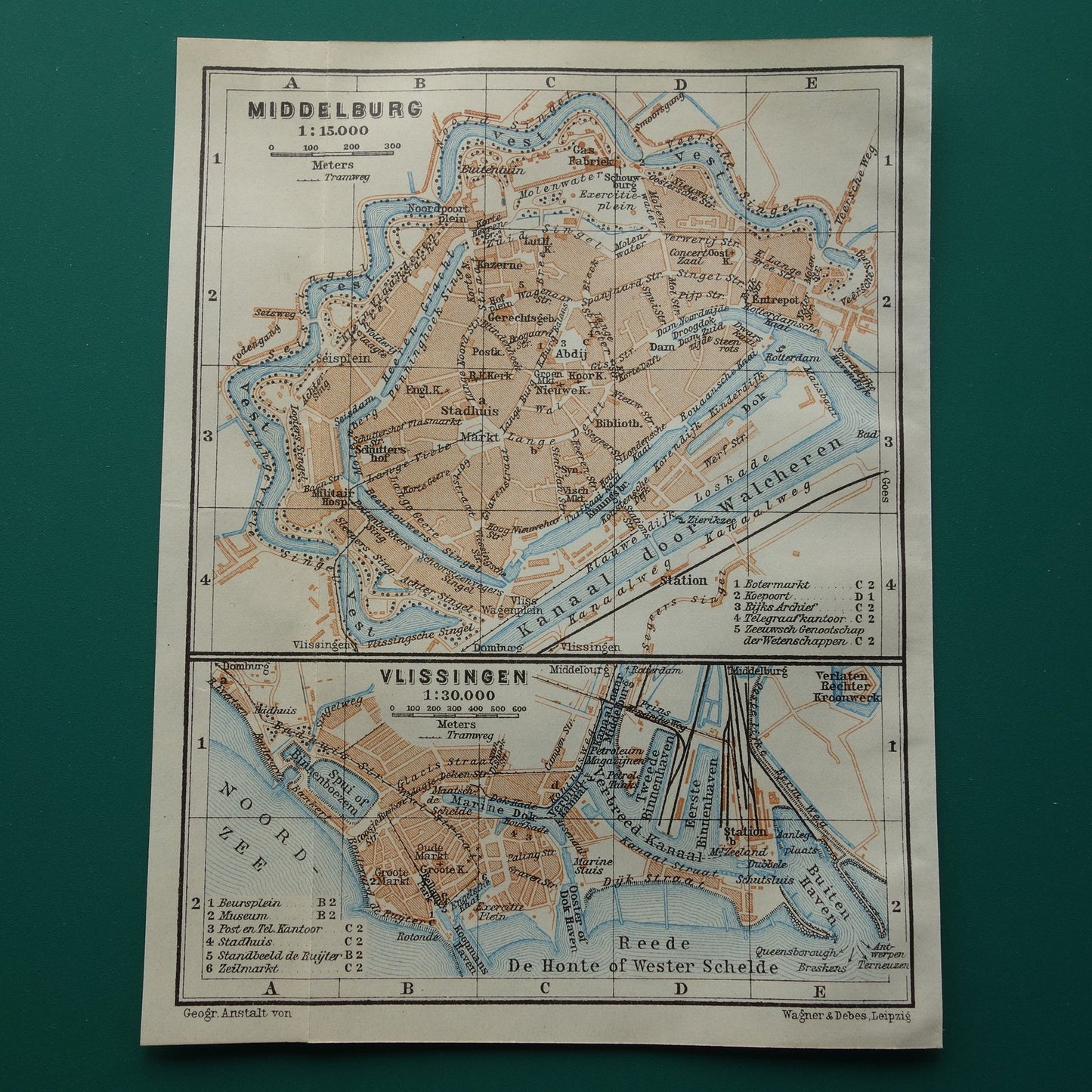 MIDDELBURG oude kaart van Middelburg en Vlissingen uit 1914 kleine originele antieke plattegrond Zeeland