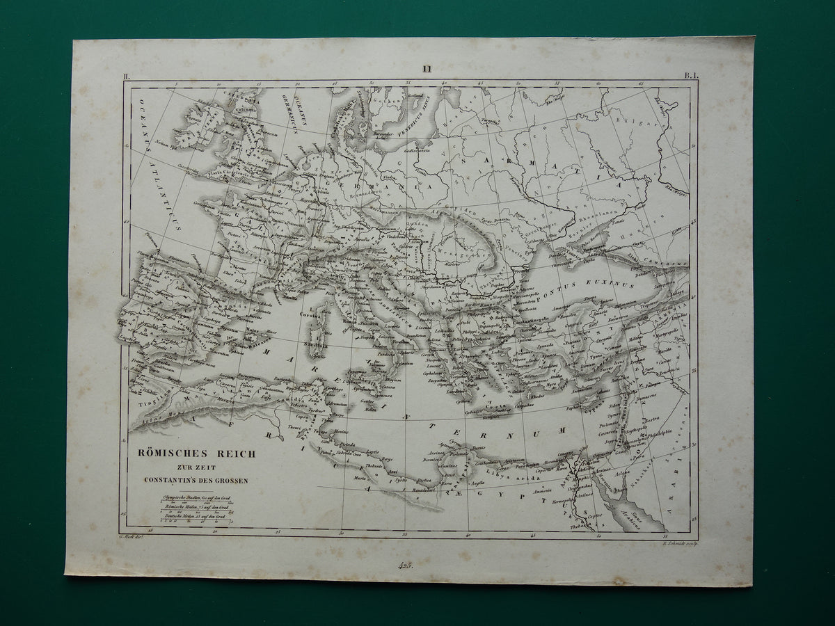 Römisches Reich alte Karte EUROPA Anfang 4. Jahrhundert Antike Landkarte Reich Konstantins des Großen originale Vintage-Geschichtskarte