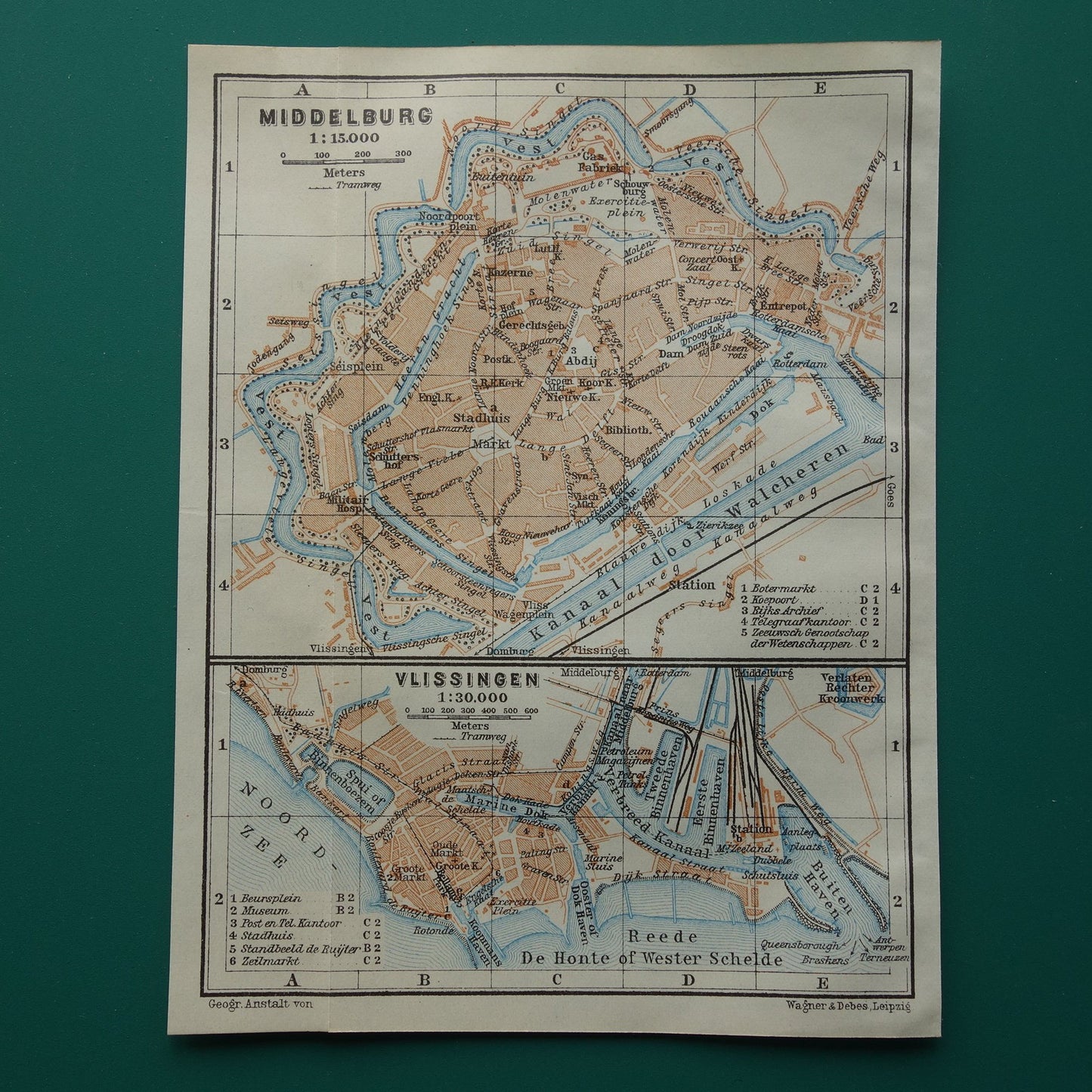 MIDDELBURG oude kaart van Middelburg en Vlissingen uit 1914 kleine originele antieke plattegrond Zeeland