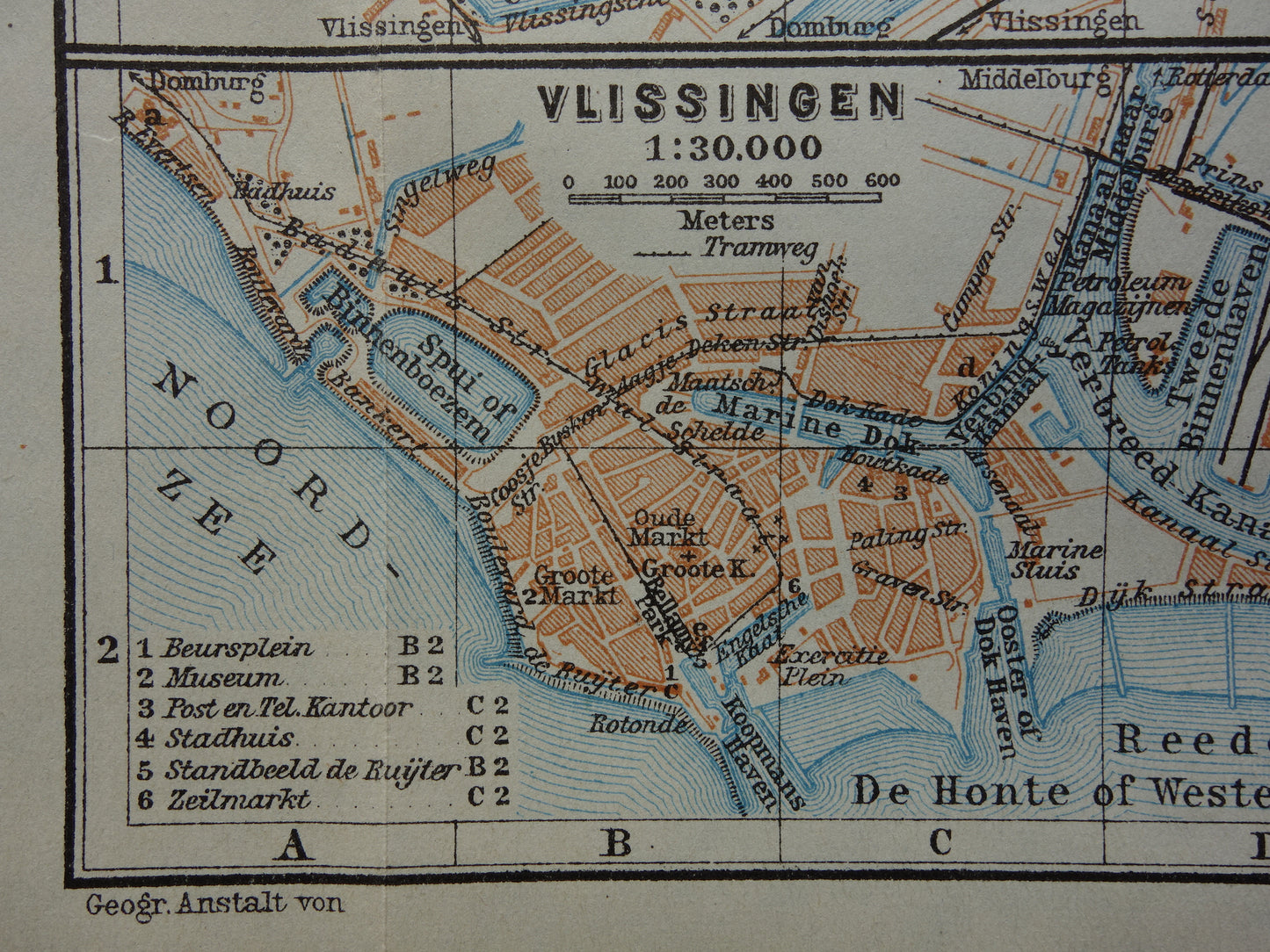 MIDDELBURG oude kaart van Middelburg en Vlissingen uit 1914 kleine originele antieke plattegrond Zeeland